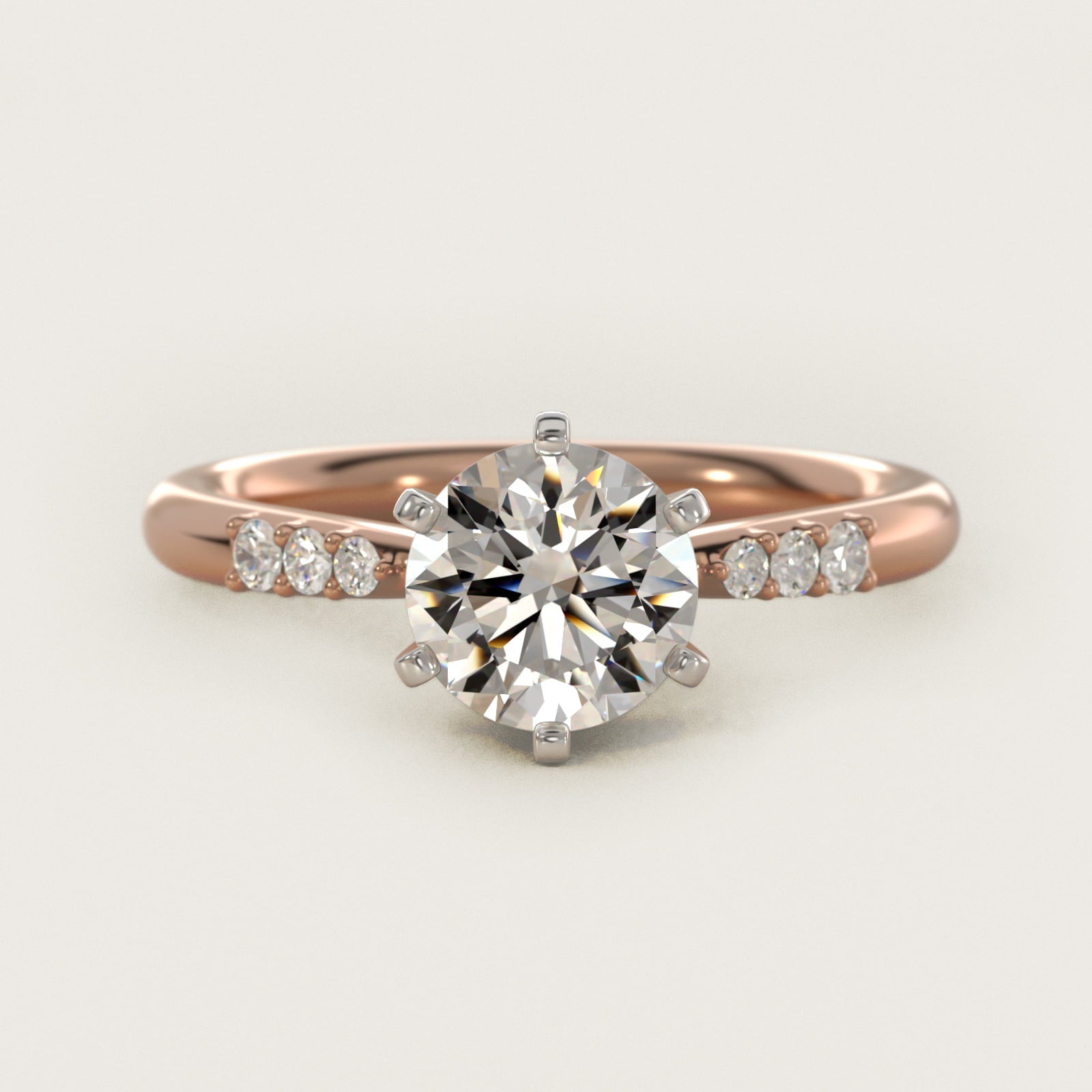 Six-Prong Petite Diamond Engagement Ring in 18k Rose Gold - Round Center