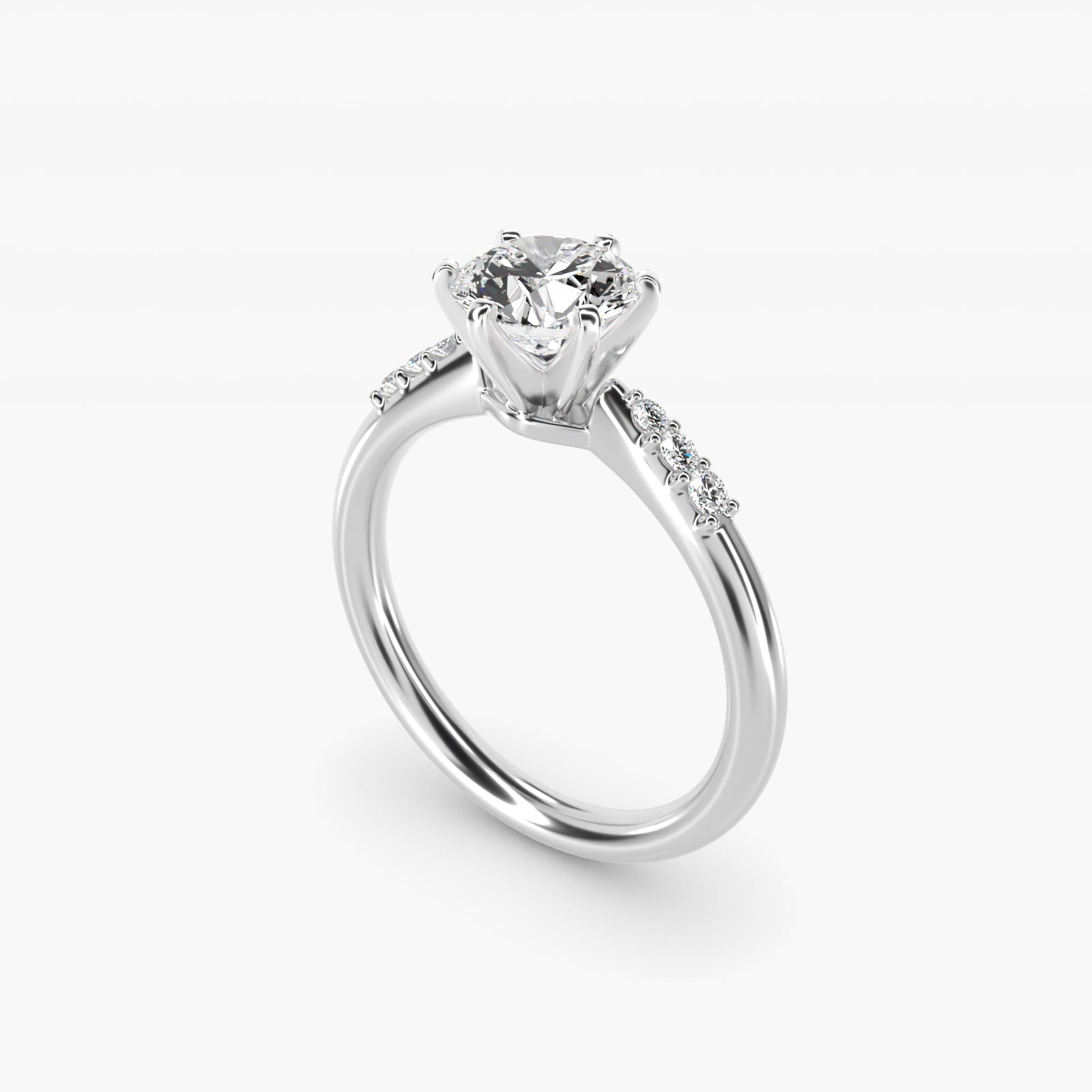 Six-Prong Petite Diamond Engagement Ring in 14k White Gold - Round Center