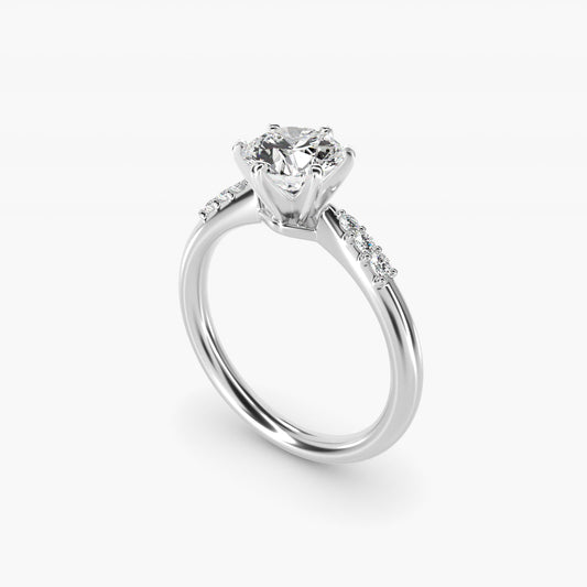 Six-Prong Petite Diamond Engagement Ring in 18k White Gold - Round Center