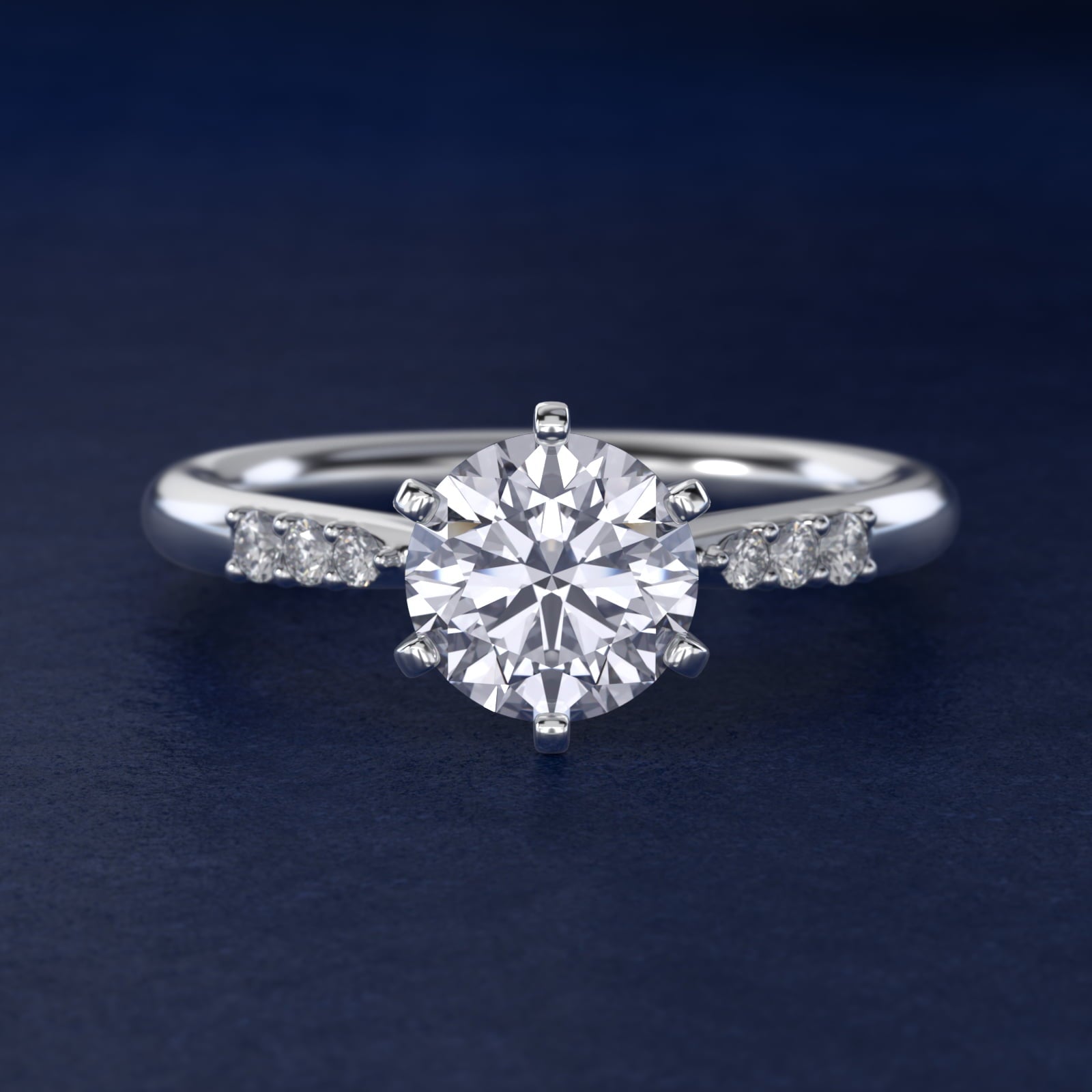 Six-Prong Petite Diamond Engagement Ring in 18k White Gold - Round Center