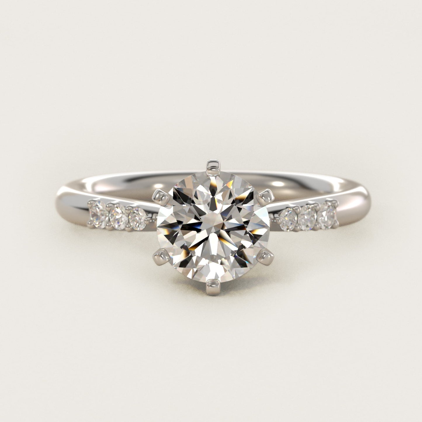 Six-Prong Petite Diamond Engagement Ring in 14k White Gold - Round Center