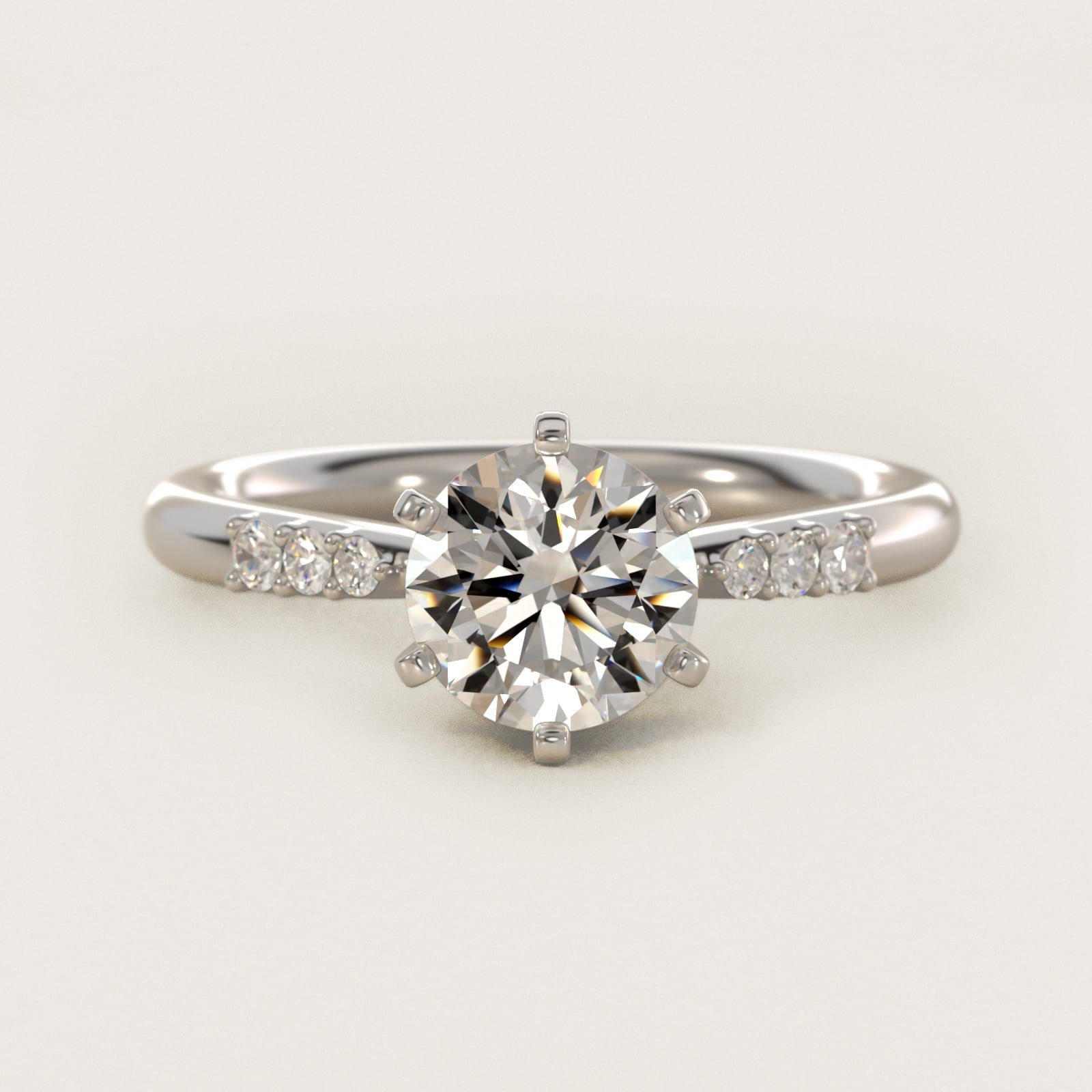 Six-Prong Petite Diamond Engagement Ring in 18k White Gold - Round Center