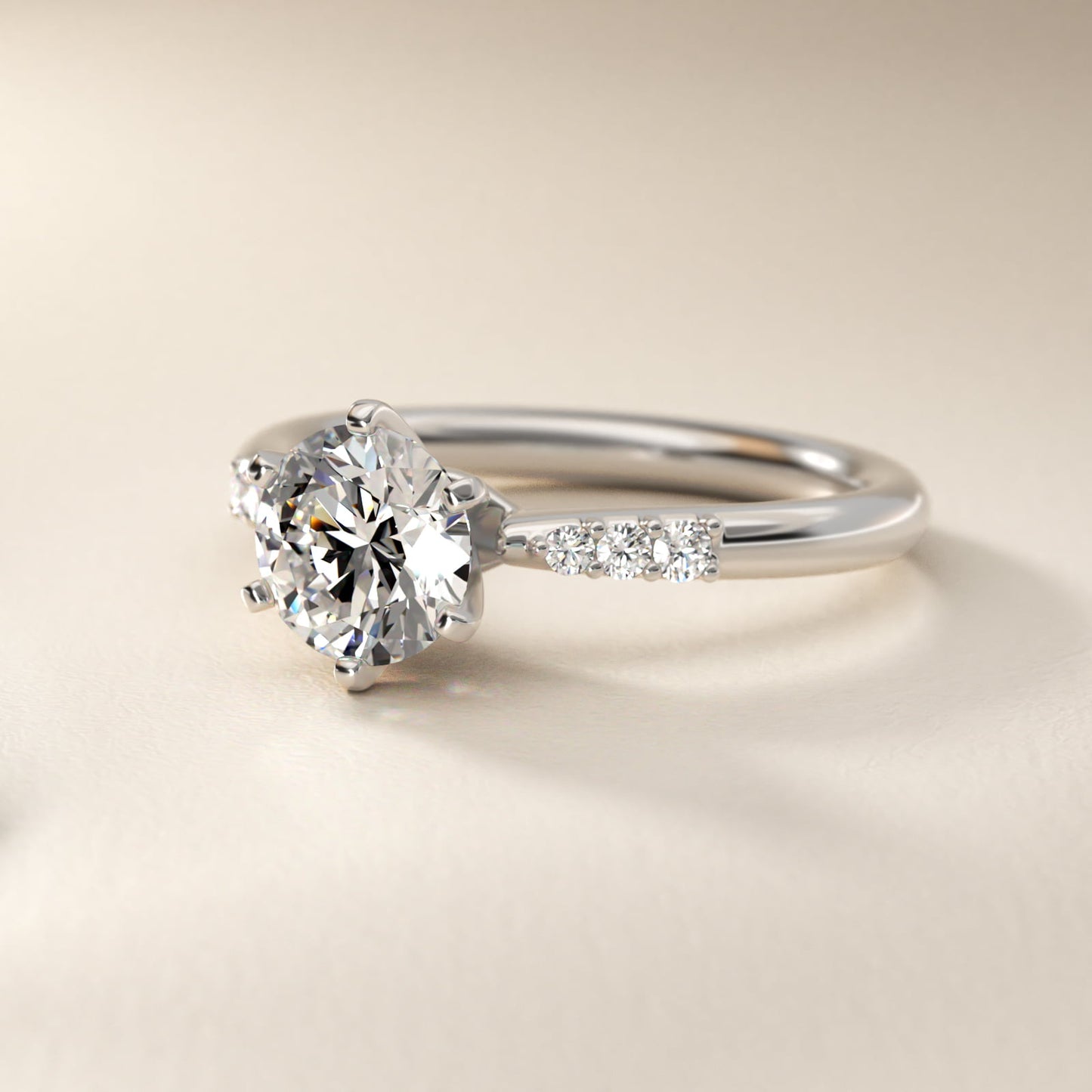 Six-Prong Petite Diamond Engagement Ring in Platinum - Round Center