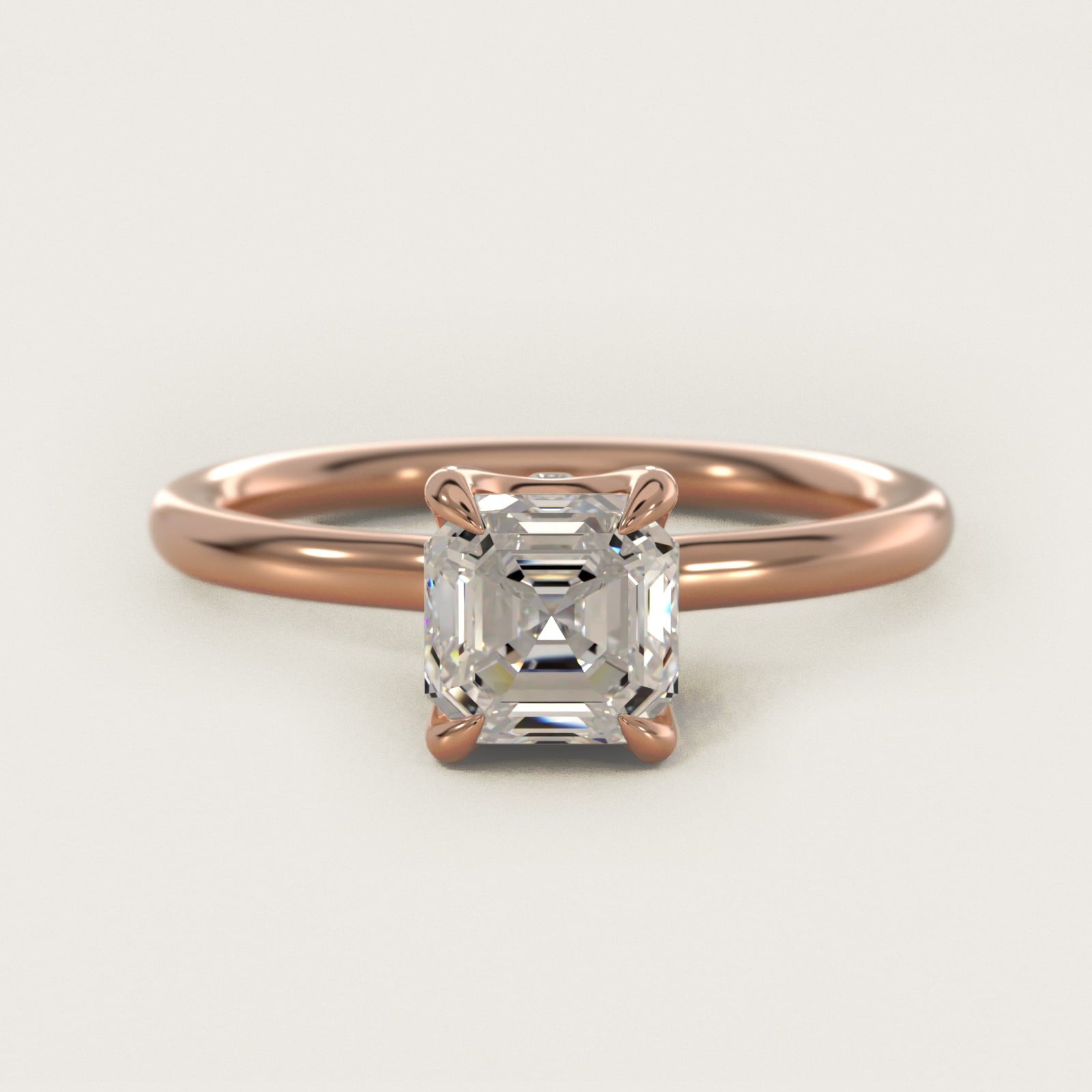 Six-Prong Solitaire Plus Hidden Halo Diamond Engagement Ring in 18k Rose Gold - Asscher Center
