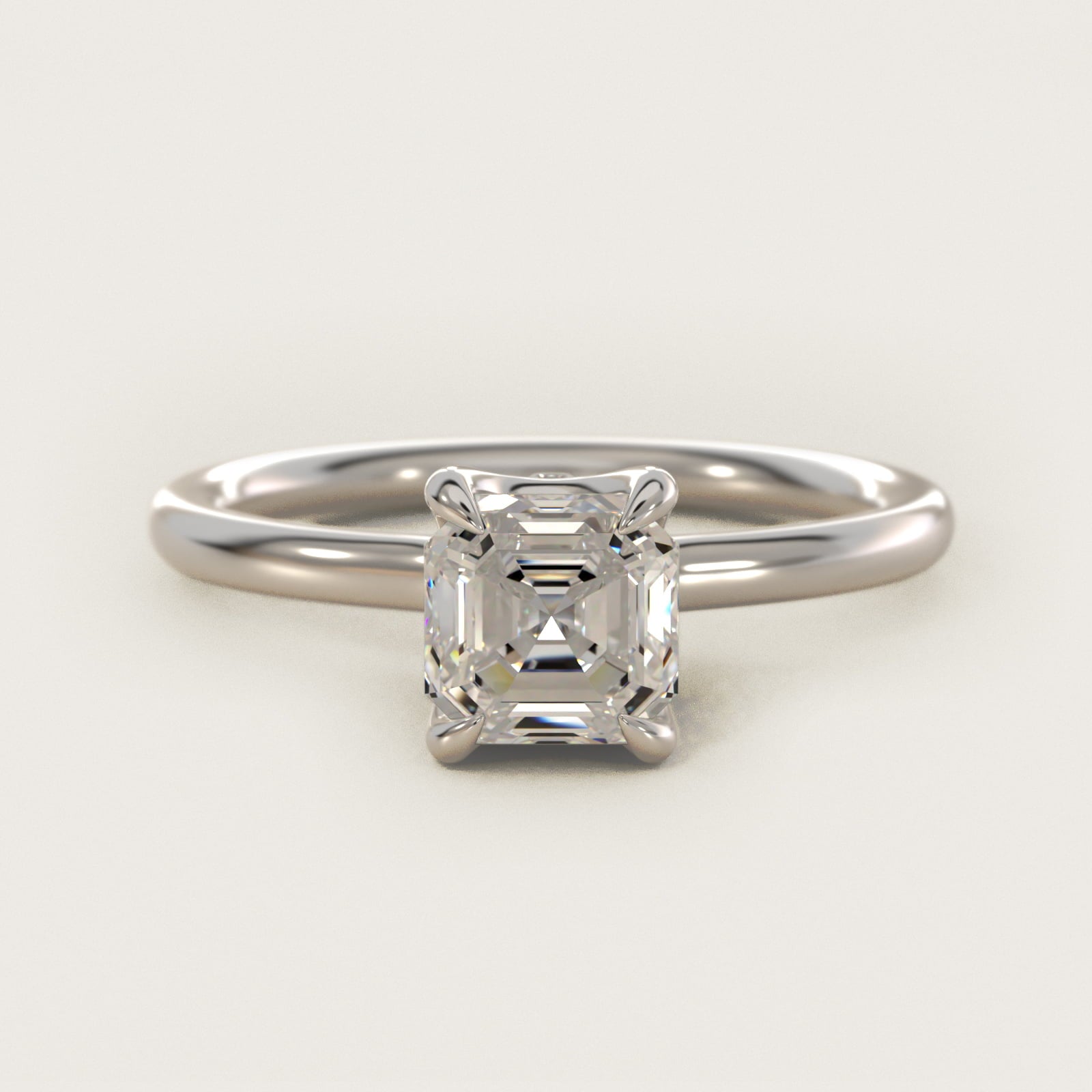 Six-Prong Solitaire Plus Hidden Halo Diamond Engagement Ring in 14k White Gold - Asscher Center