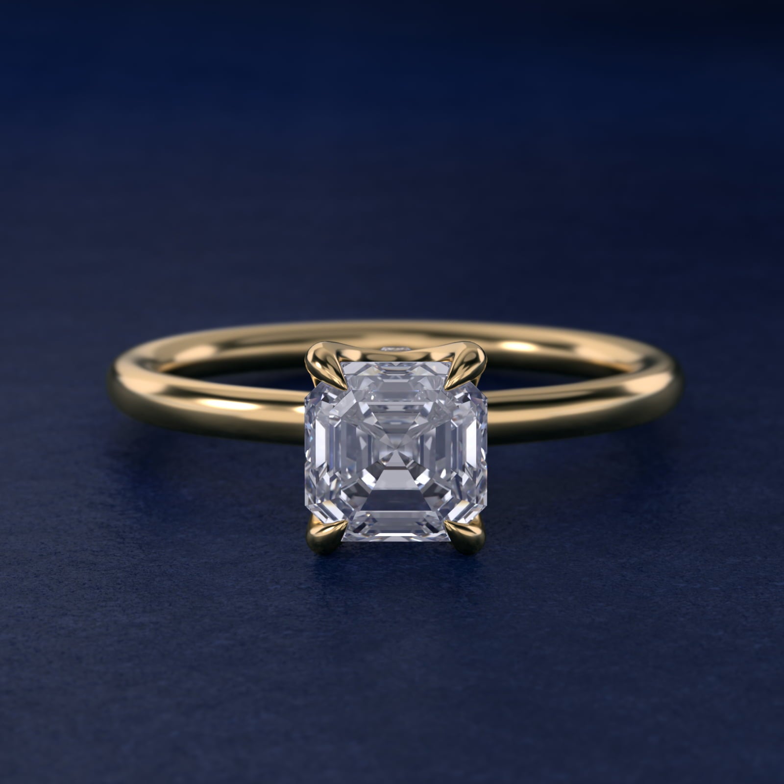 Six-Prong Solitaire Plus Hidden Halo Diamond Engagement Ring in 14K Yellow Gold - Asscher Center