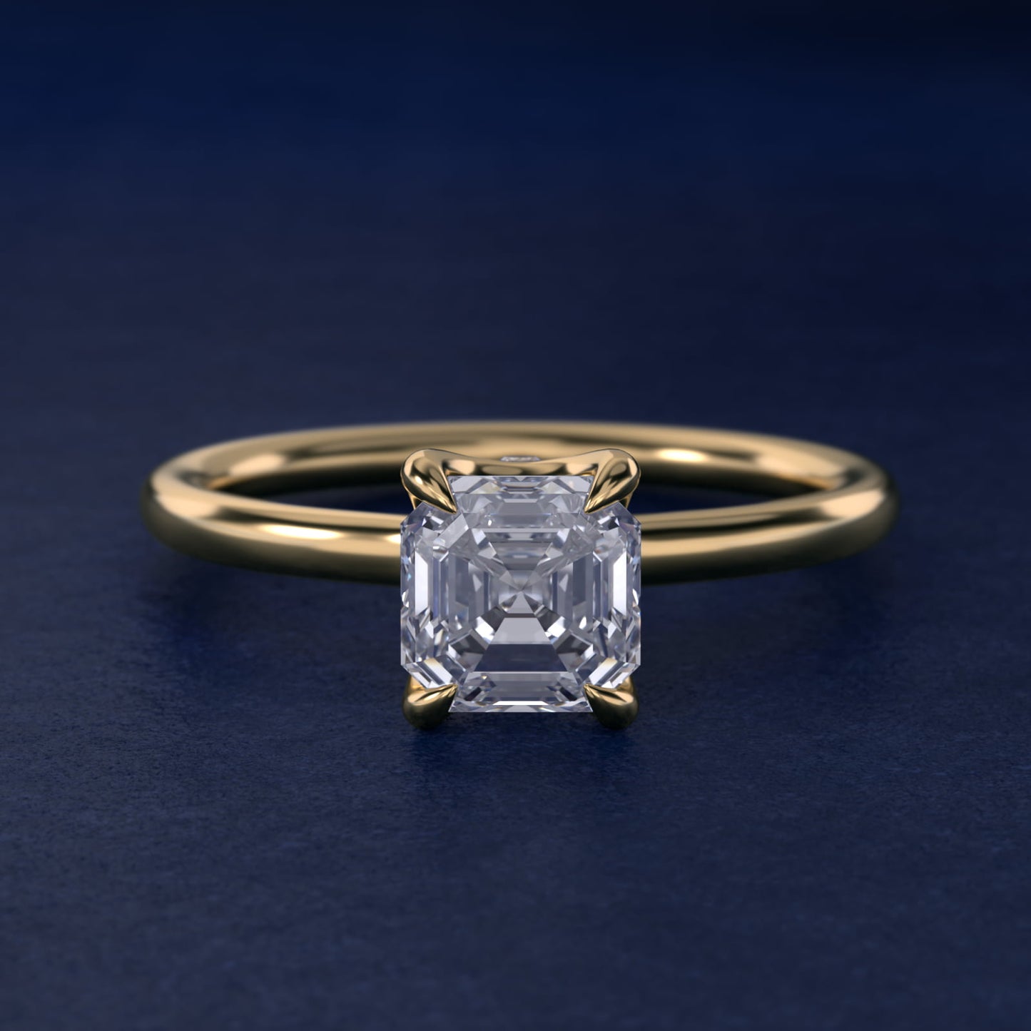 Six-Prong Solitaire Plus Hidden Halo Diamond Engagement Ring in 18k Yellow Gold - Asscher Center