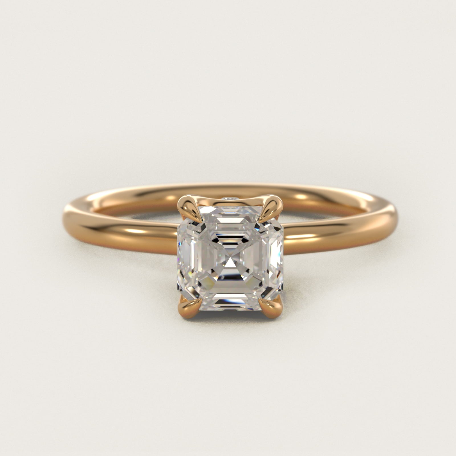Six-Prong Solitaire Plus Hidden Halo Diamond Engagement Ring in 18k Yellow Gold - Asscher Center