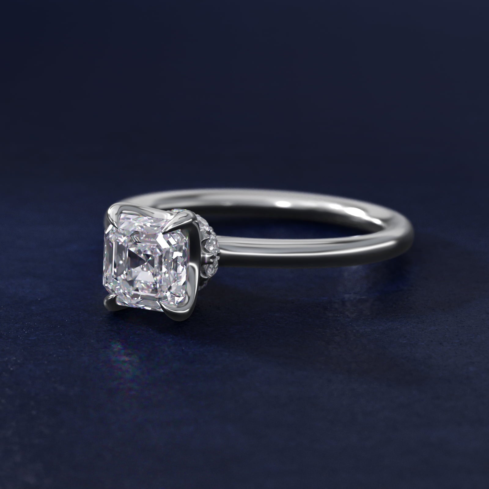 Six-Prong Solitaire Plus Hidden Halo Diamond Engagement Ring in Platinum - Asscher Center