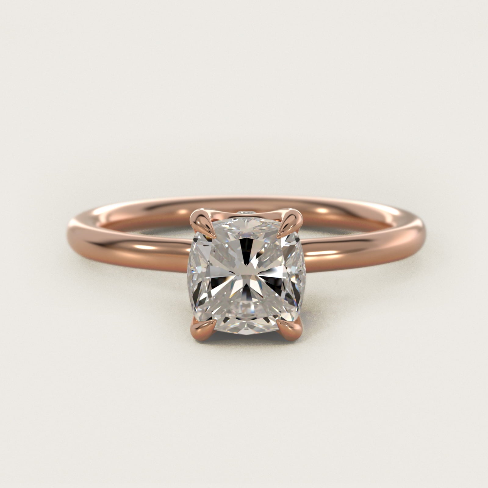 Six-Prong Solitaire Plus Hidden Halo Diamond Engagement Ring in 14K Rose Gold - Cushion Center
