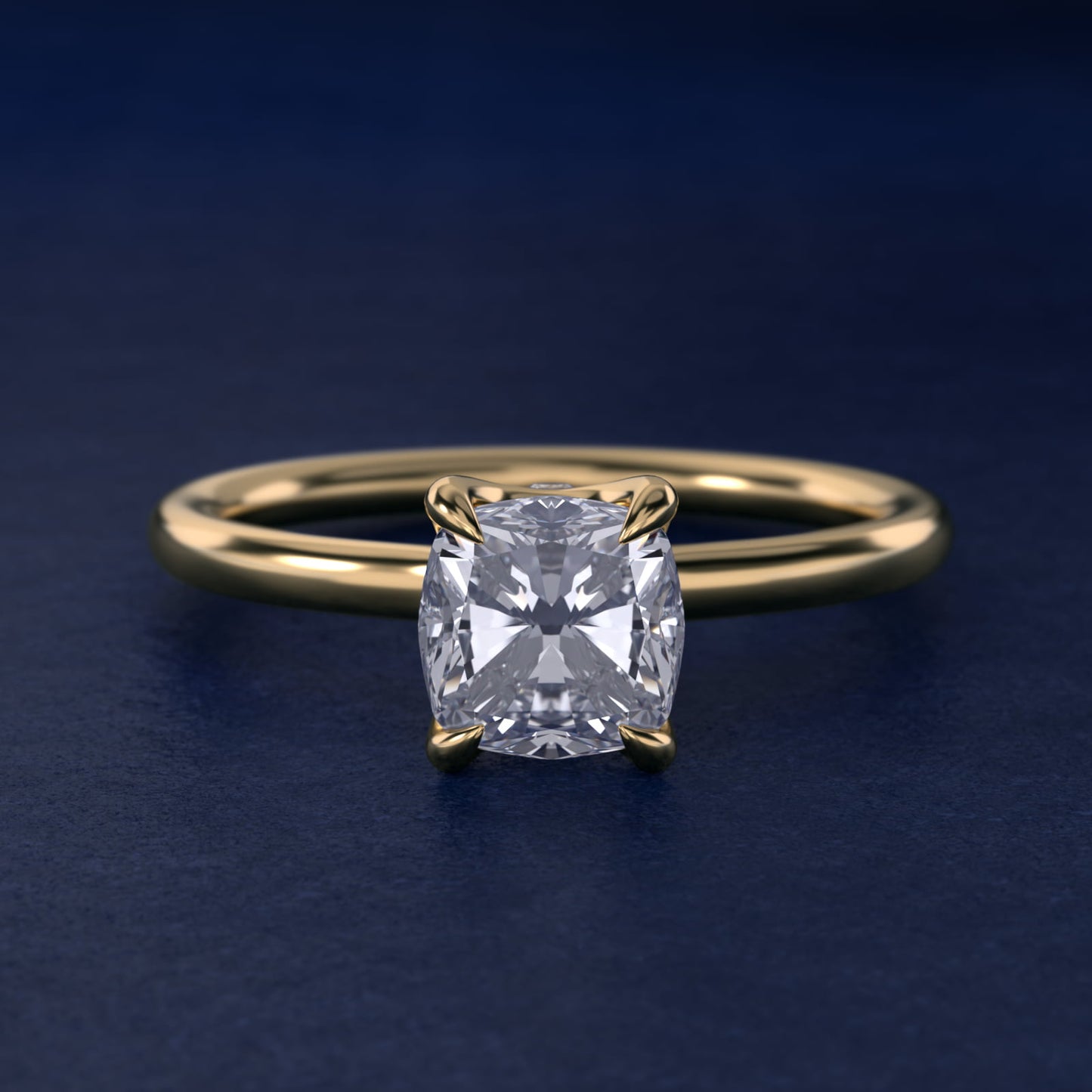 Six-Prong Solitaire Plus Hidden Halo Diamond Engagement Ring in 18k Yellow Gold - Cushion Center