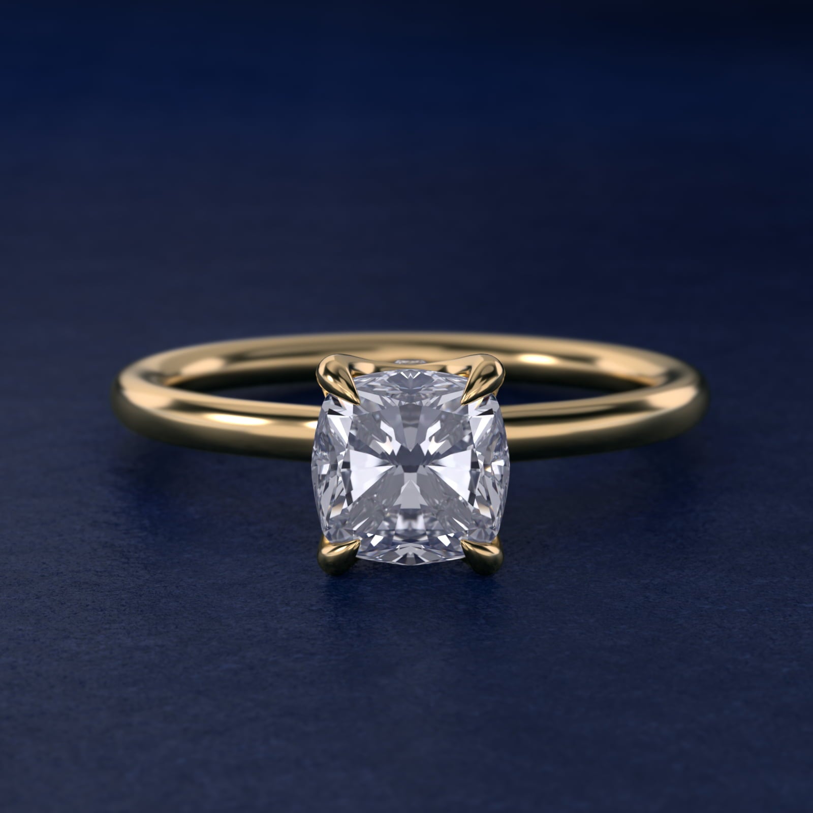 Six-Prong Solitaire Plus Hidden Halo Diamond Engagement Ring in 18k Yellow Gold - Cushion Center