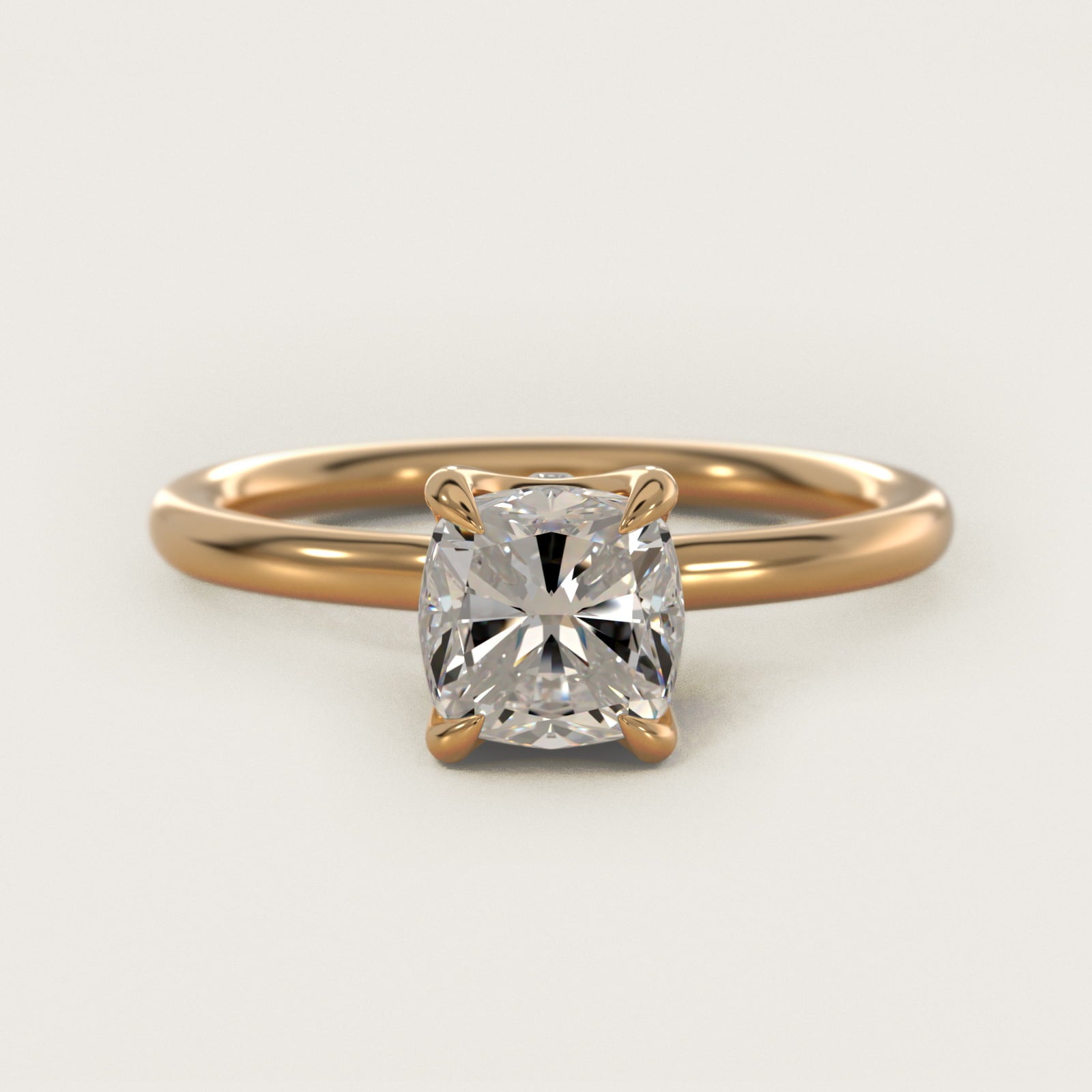 Six-Prong Solitaire Plus Hidden Halo Diamond Engagement Ring in 14K Yellow Gold - Cushion Center