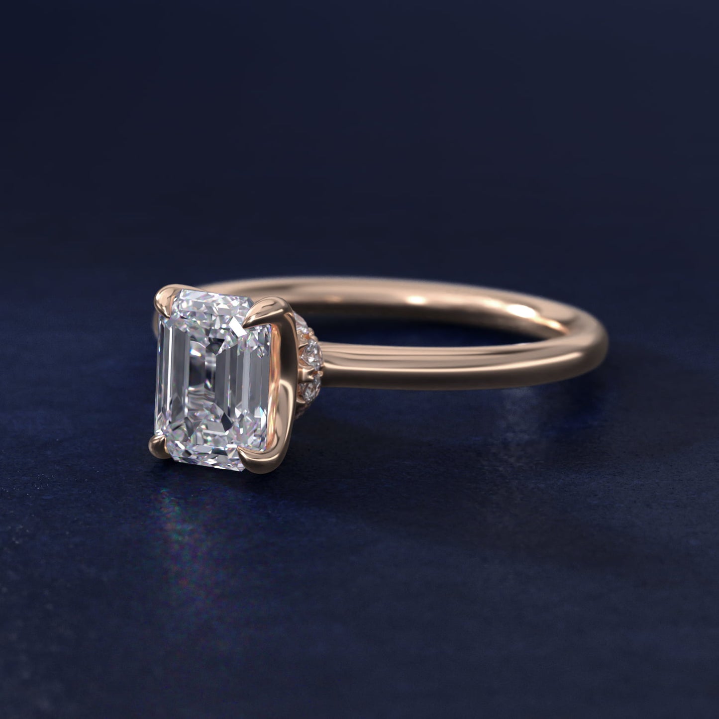 Six-Prong Solitaire Plus Hidden Halo Diamond Engagement Ring in 18k Rose Gold - Emerald Center