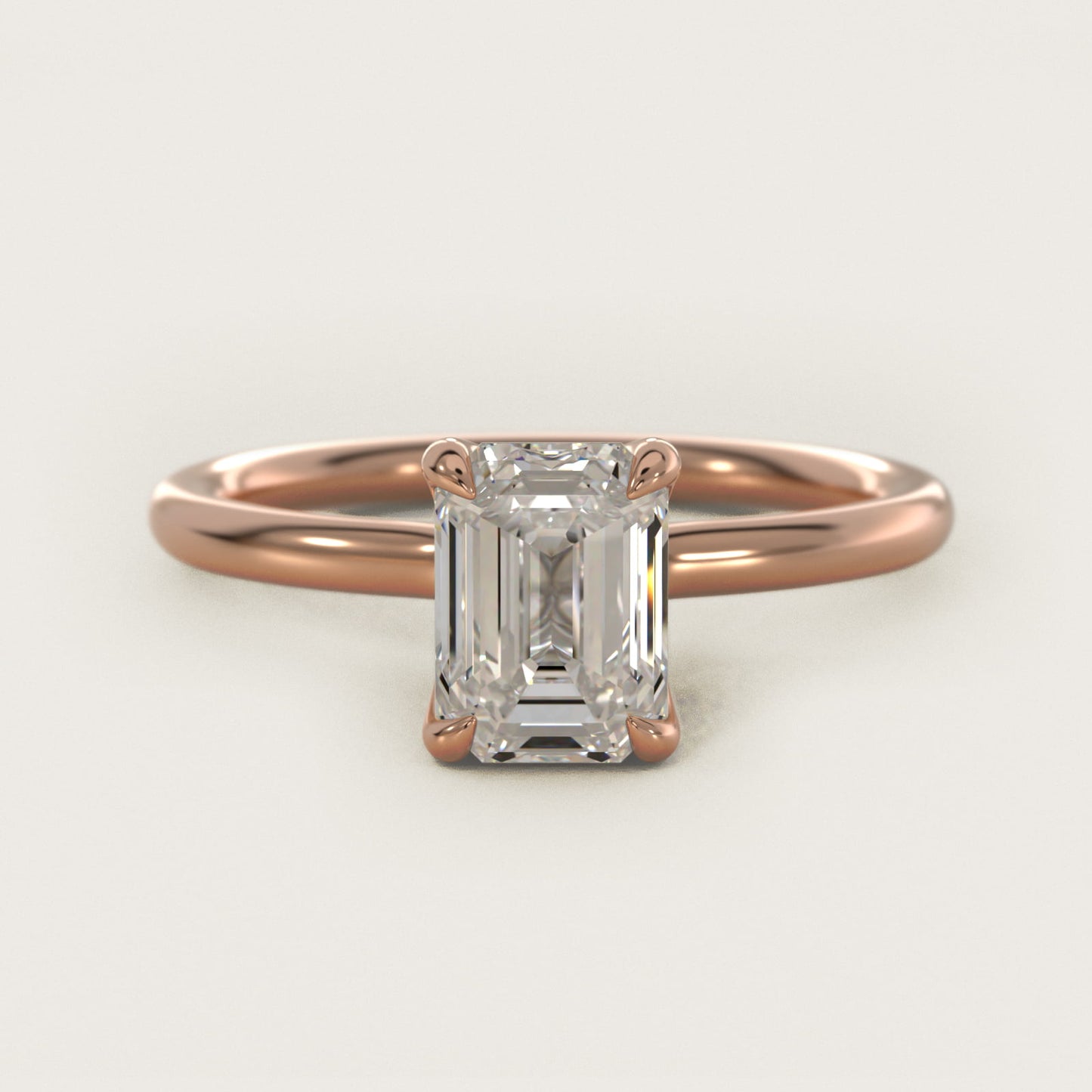 Six-Prong Solitaire Plus Hidden Halo Diamond Engagement Ring in 18k Rose Gold - Emerald Center