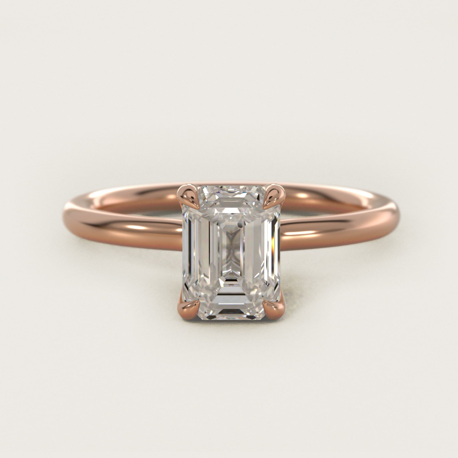 Six-Prong Solitaire Plus Hidden Halo Diamond Engagement Ring in 18k Rose Gold - Emerald Center