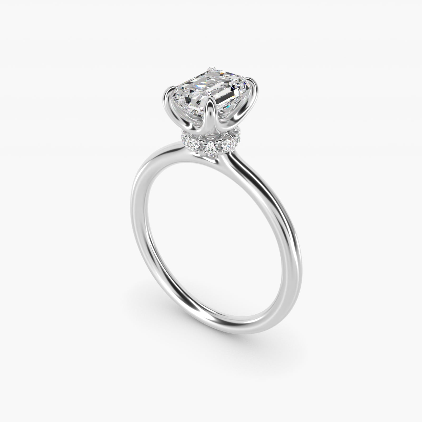 Six-Prong Solitaire Plus Hidden Halo Diamond Engagement Ring in 14k White Gold - Emerald Center