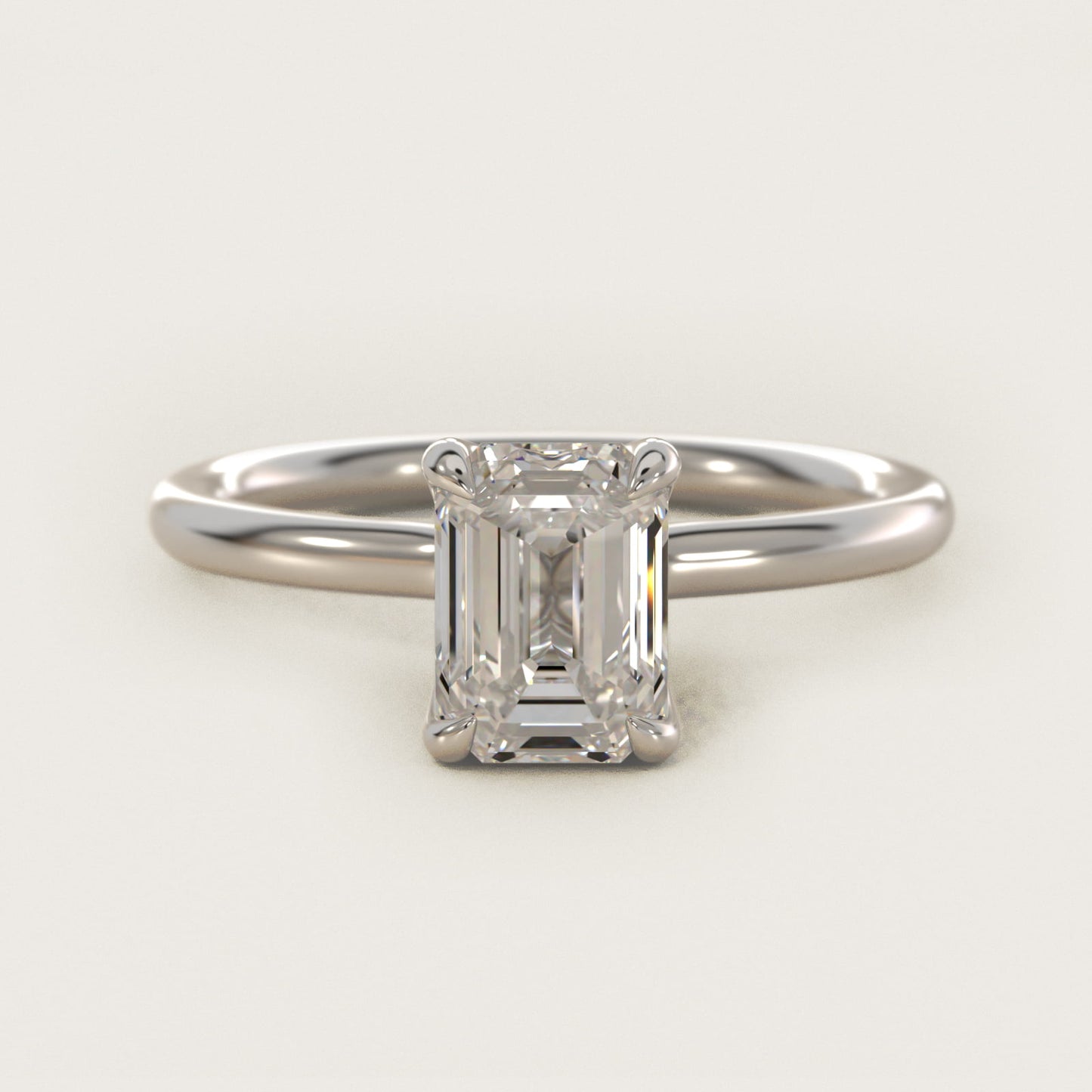 Six-Prong Solitaire Plus Hidden Halo Diamond Engagement Ring in 14k White Gold - Emerald Center