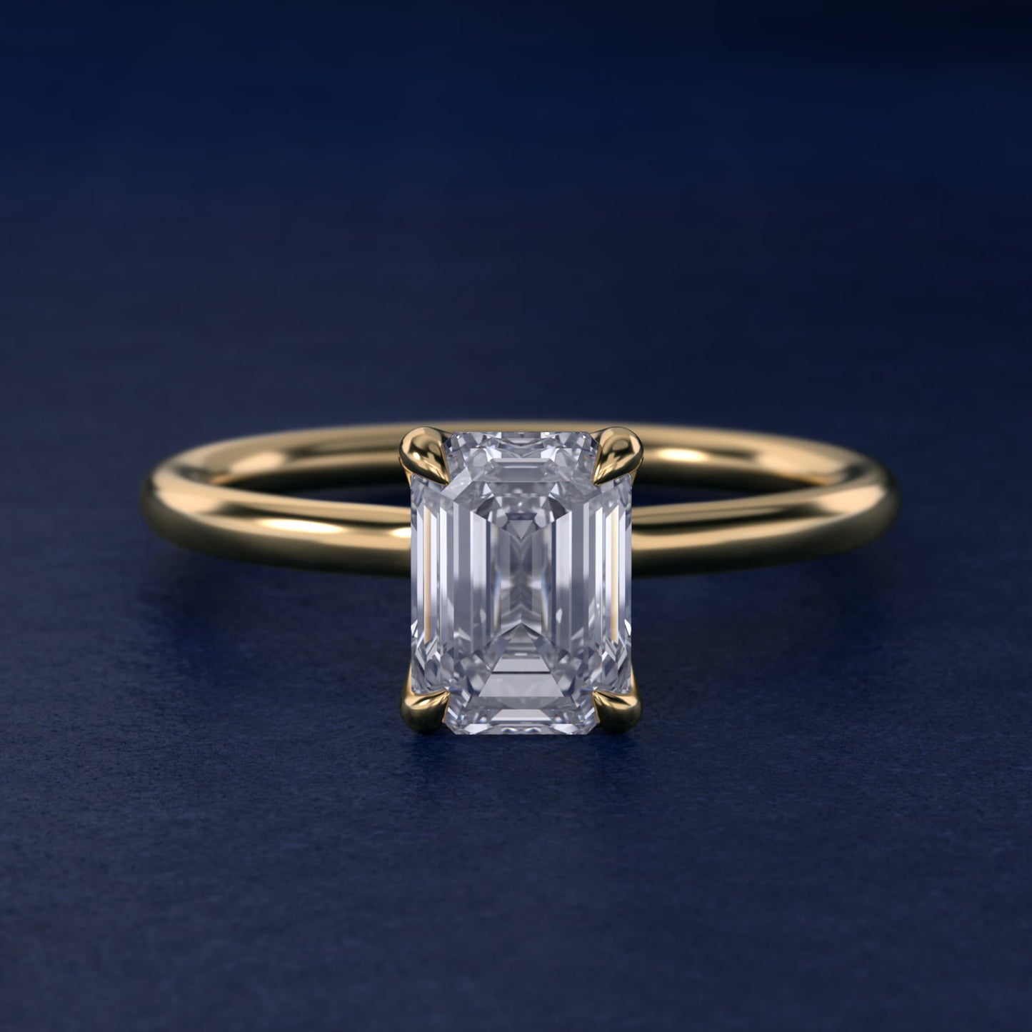 Six-Prong Solitaire Plus Hidden Halo Diamond Engagement Ring in 18k Yellow Gold - Emerald Center