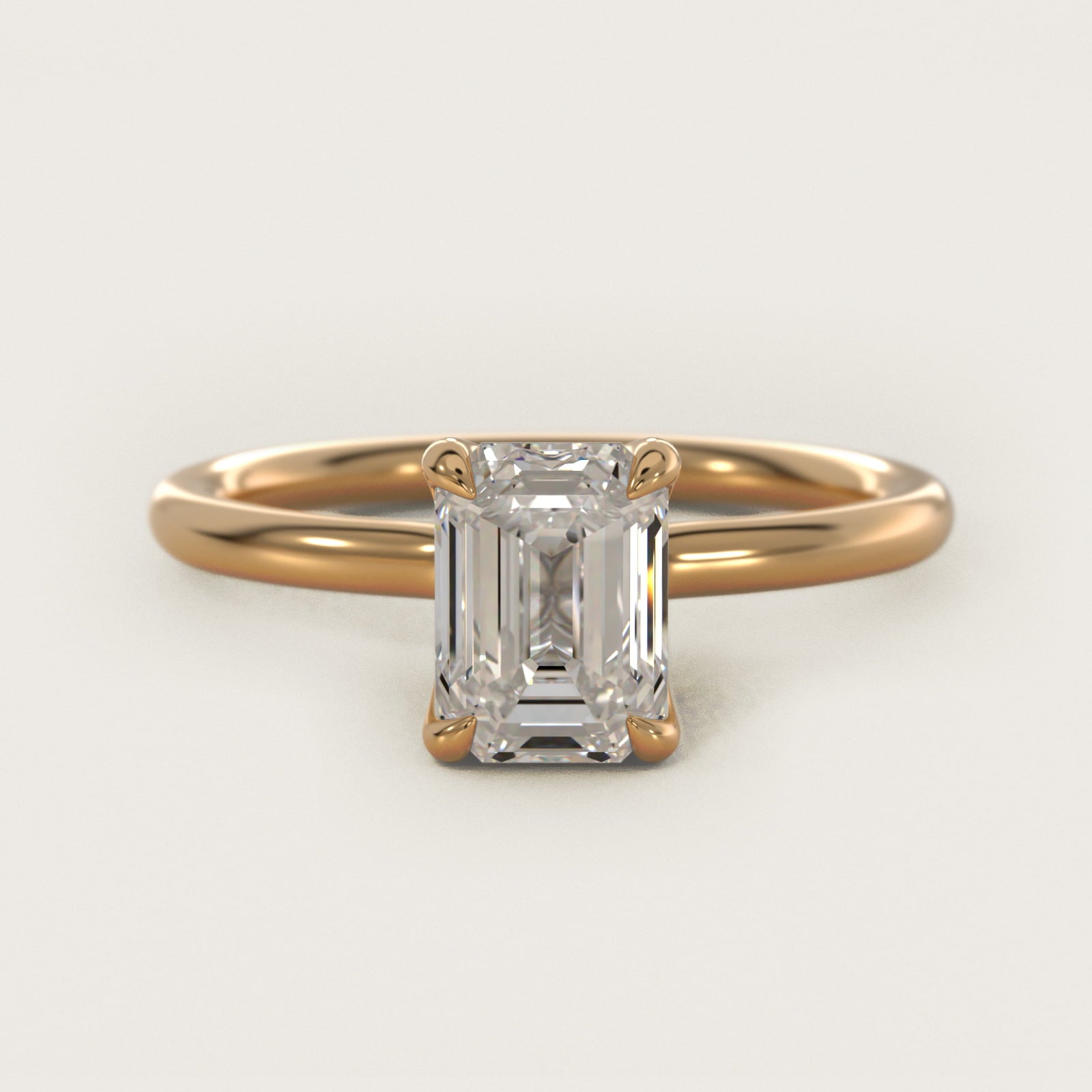 Six-Prong Solitaire Plus Hidden Halo Diamond Engagement Ring in 14K Yellow Gold - Emerald Center