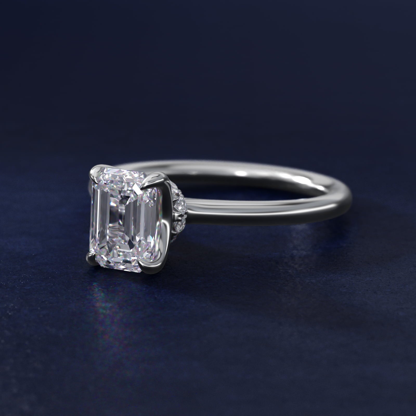 Six-Prong Solitaire Plus Hidden Halo Diamond Engagement Ring in Platinum - Emerald Center