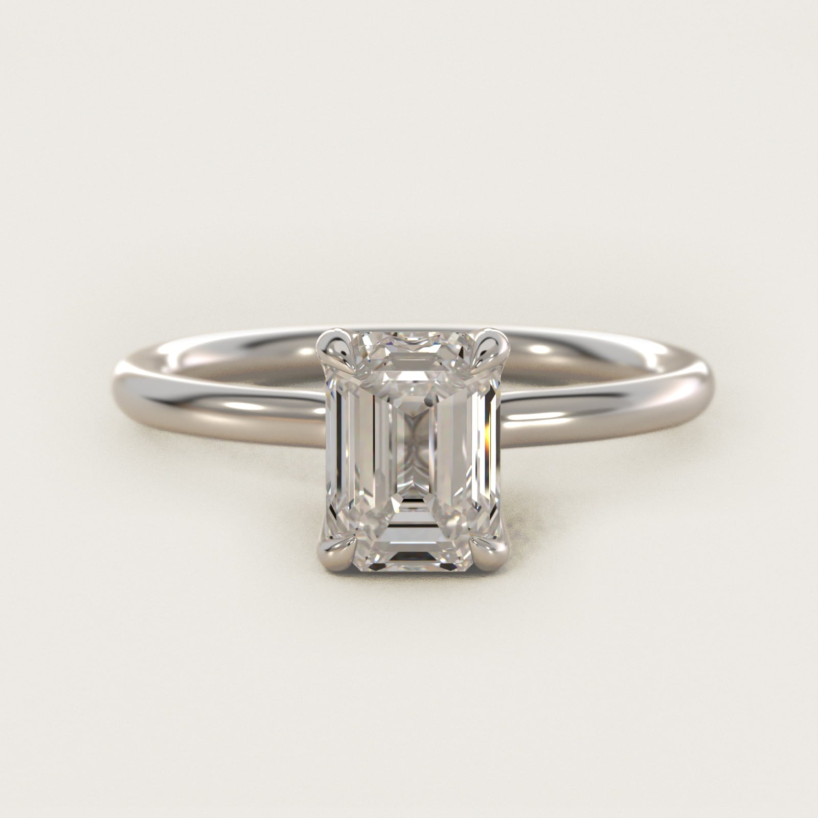 Six-Prong Solitaire Plus Hidden Halo Diamond Engagement Ring in Platinum - Emerald Center