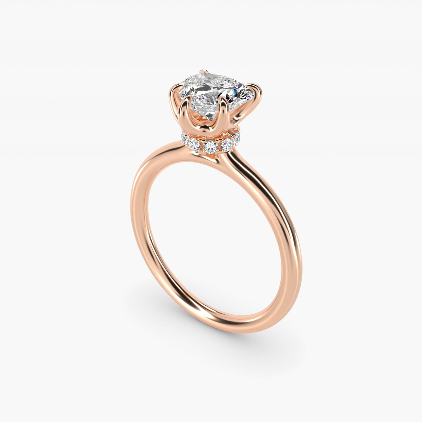 Six-Prong Solitaire Plus Hidden Halo Diamond Engagement Ring in 14K Rose Gold - Heart Center