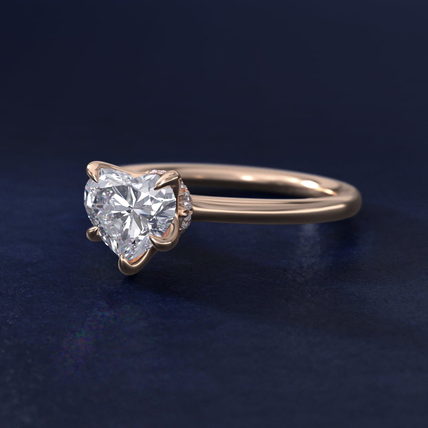 Six-Prong Solitaire Plus Hidden Halo Diamond Engagement Ring in 18k Rose Gold - Heart Center