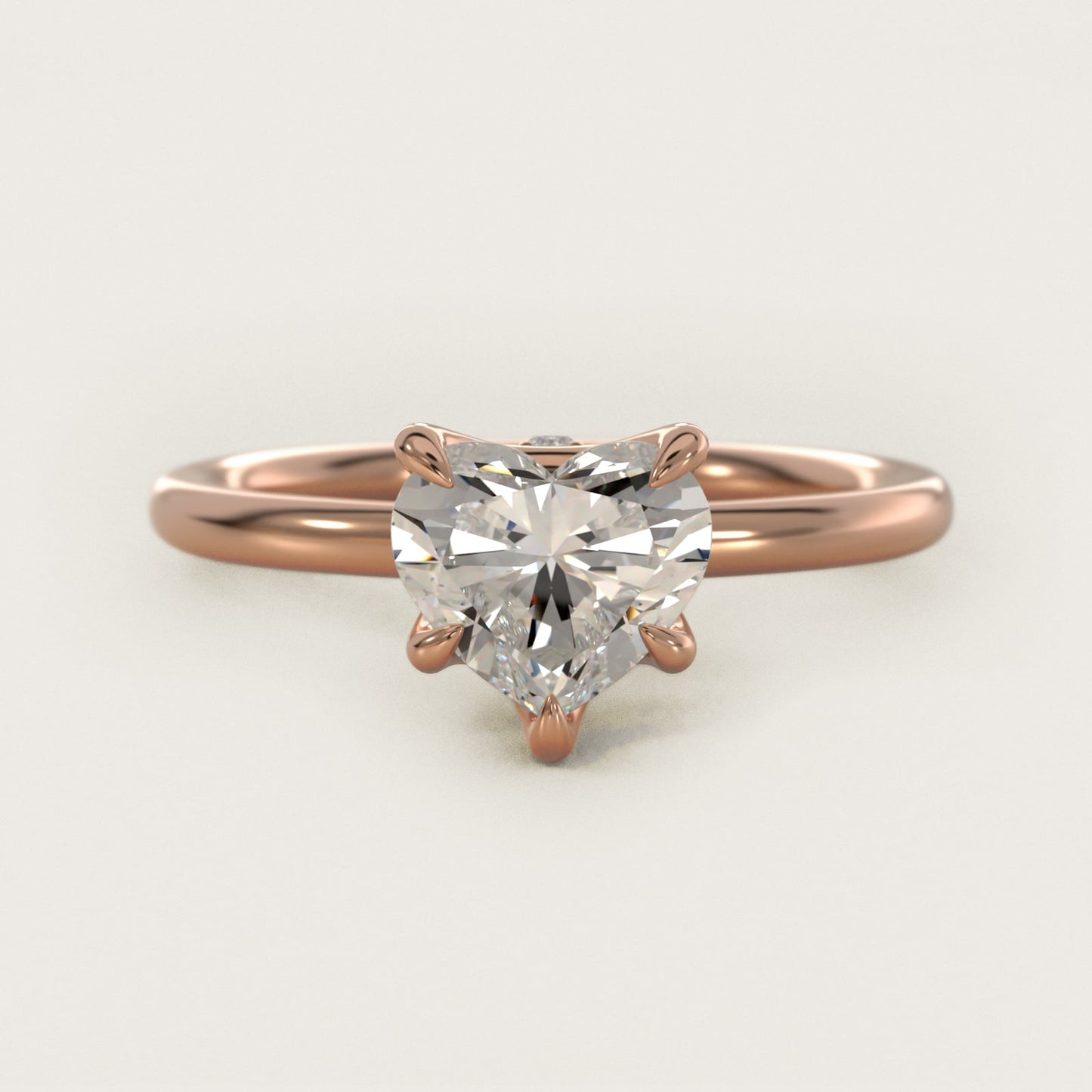 Six-Prong Solitaire Plus Hidden Halo Diamond Engagement Ring in 14K Rose Gold - Heart Center