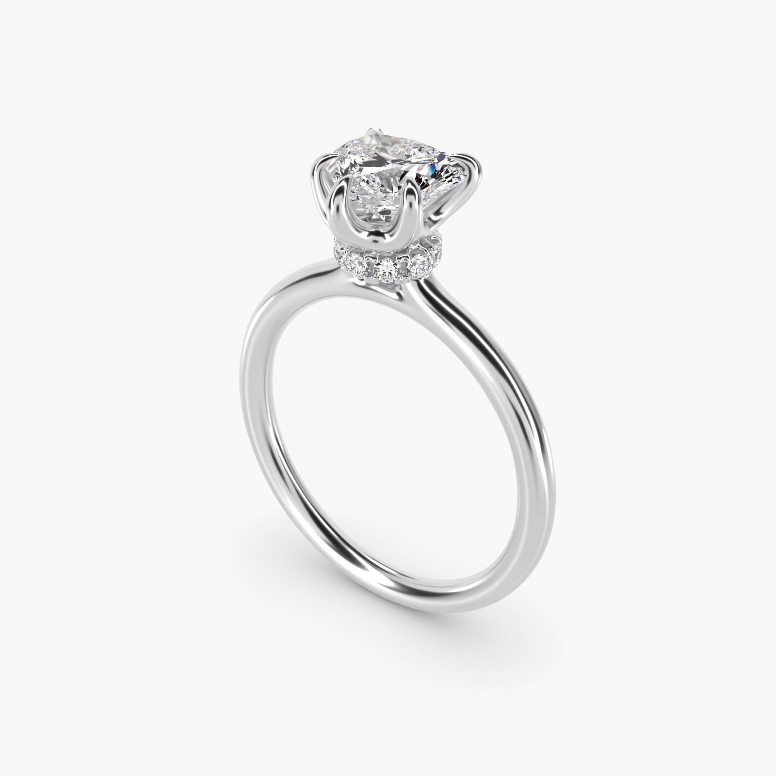 Six-Prong Solitaire Plus Hidden Halo Diamond Engagement Ring in 14k White Gold - Heart Center