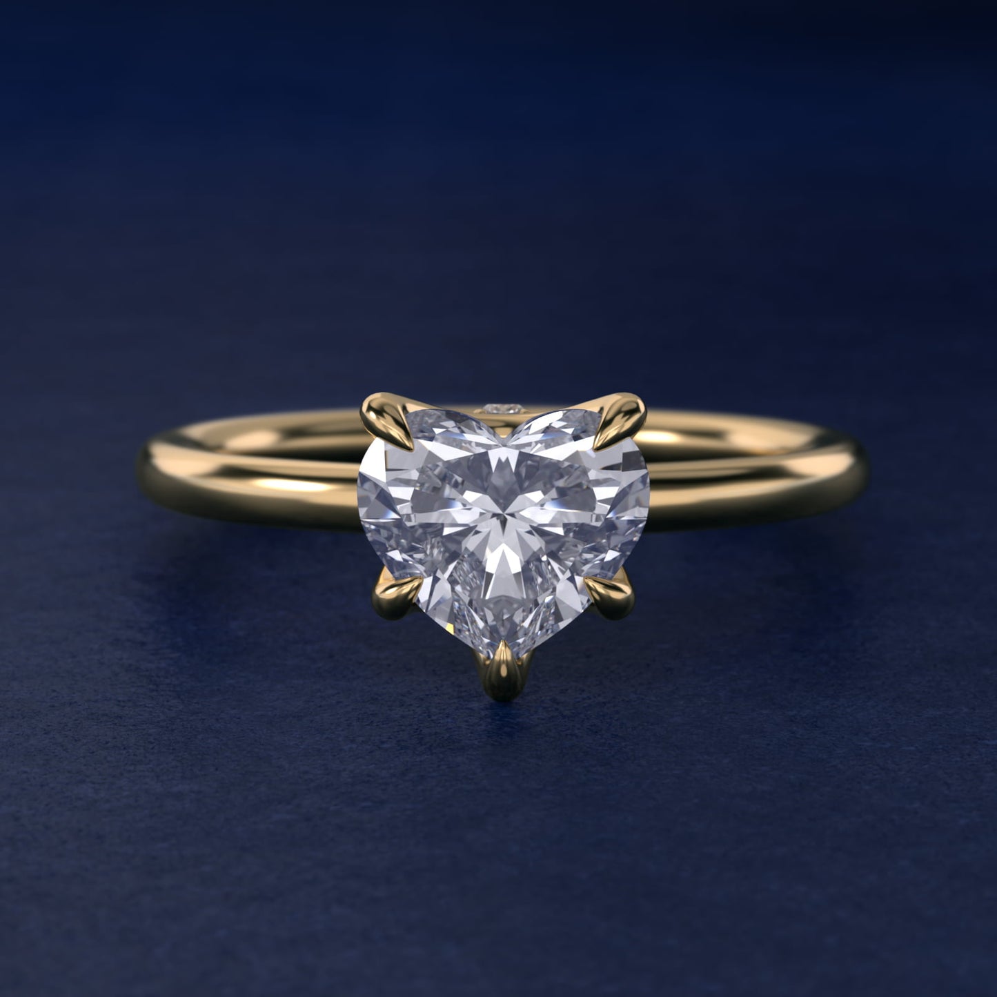 Six-Prong Solitaire Plus Hidden Halo Diamond Engagement Ring in 14K Yellow Gold - Heart Center