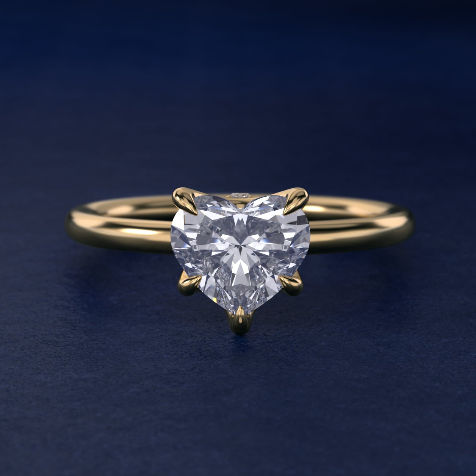 Six-Prong Solitaire Plus Hidden Halo Diamond Engagement Ring in 14K Yellow Gold - Heart Center