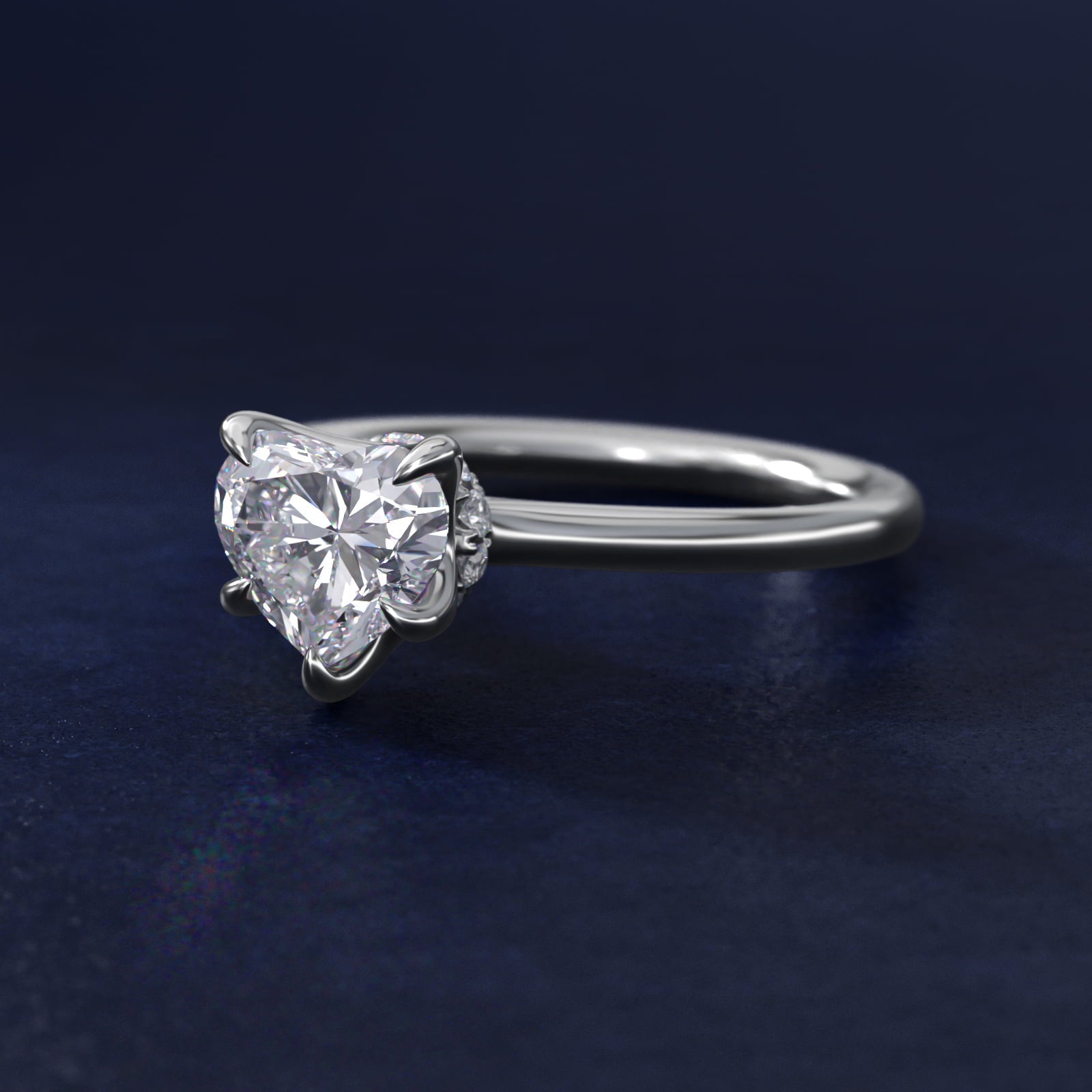 Six-Prong Solitaire Plus Hidden Halo Diamond Engagement Ring in Platinum - Heart Center
