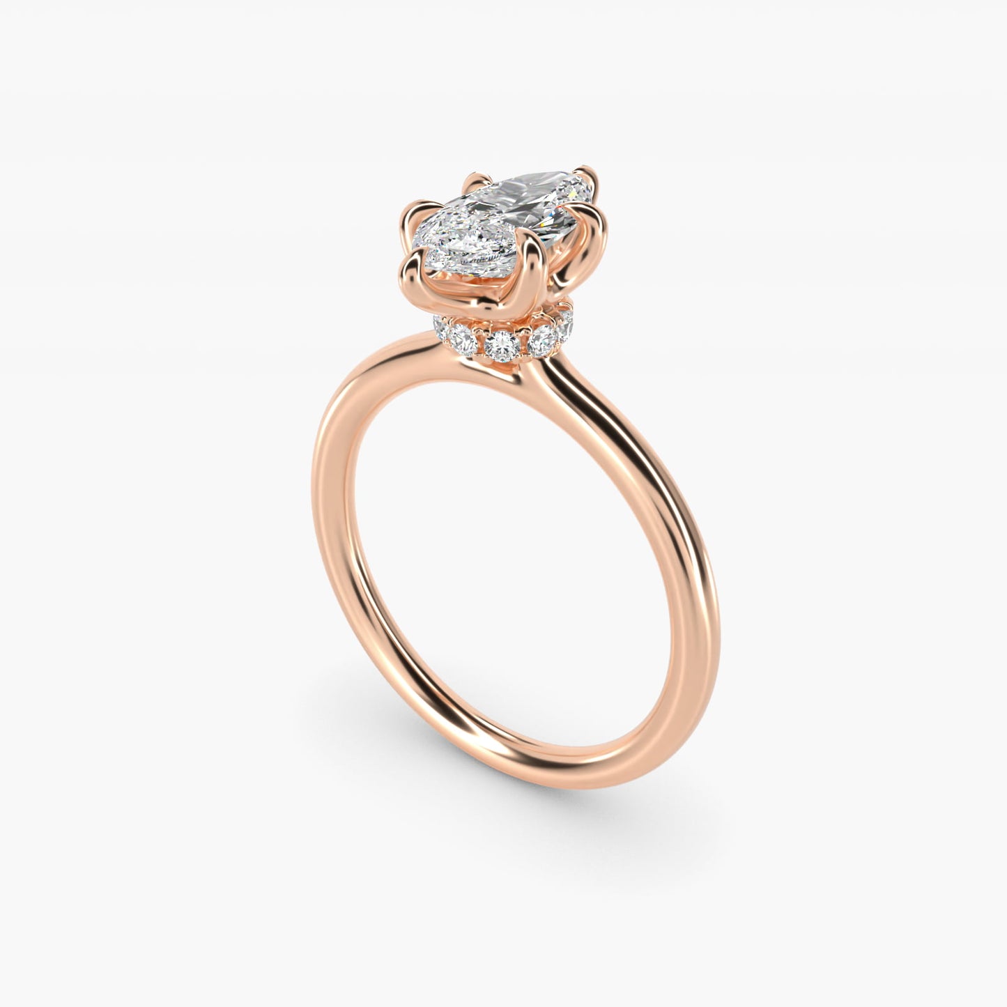Six-Prong Solitaire Plus Hidden Halo Diamond Engagement Ring in 14K Rose Gold - Marquise Center