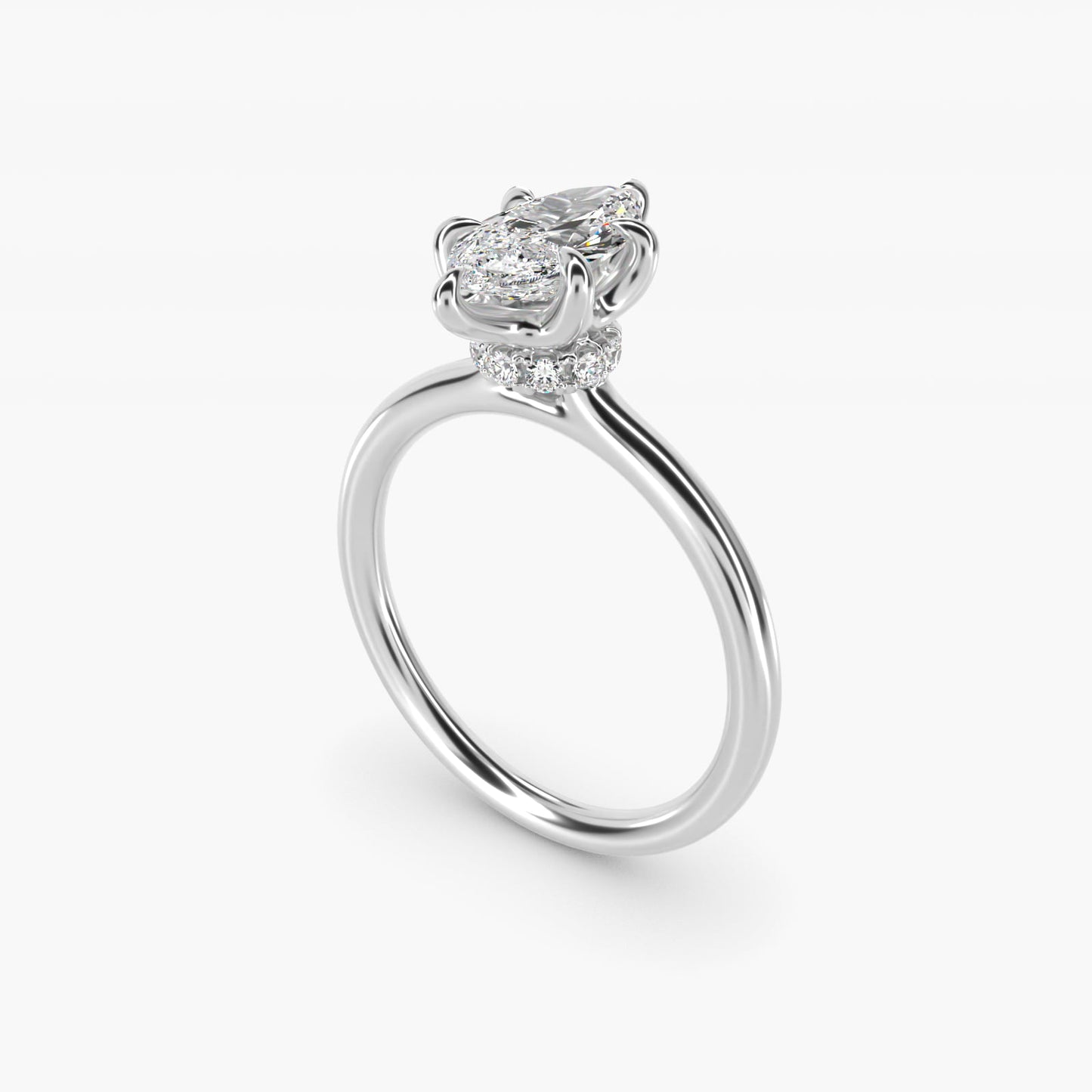 Six-Prong Solitaire Plus Hidden Halo Diamond Engagement Ring in 14k White Gold - Marquise Center