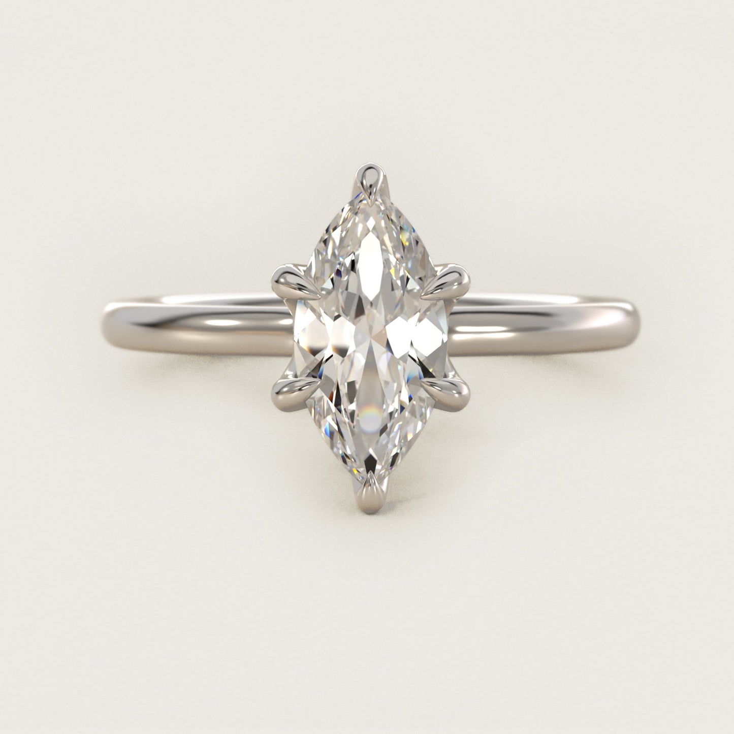 Six-Prong Solitaire Plus Hidden Halo Diamond Engagement Ring in 18k White Gold - Marquise Center