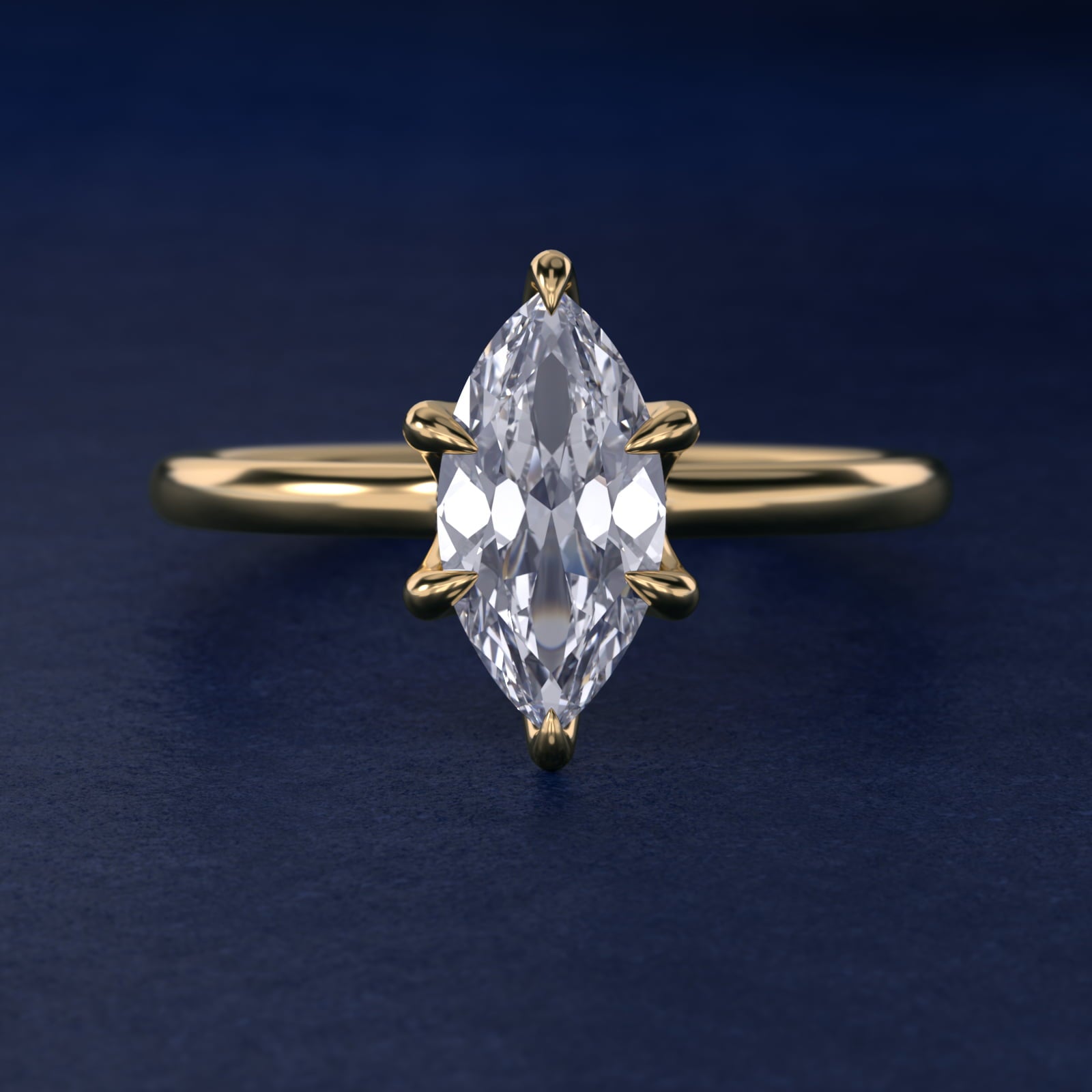 Six-Prong Solitaire Plus Hidden Halo Diamond Engagement Ring in 14K Yellow Gold - Marquise Center