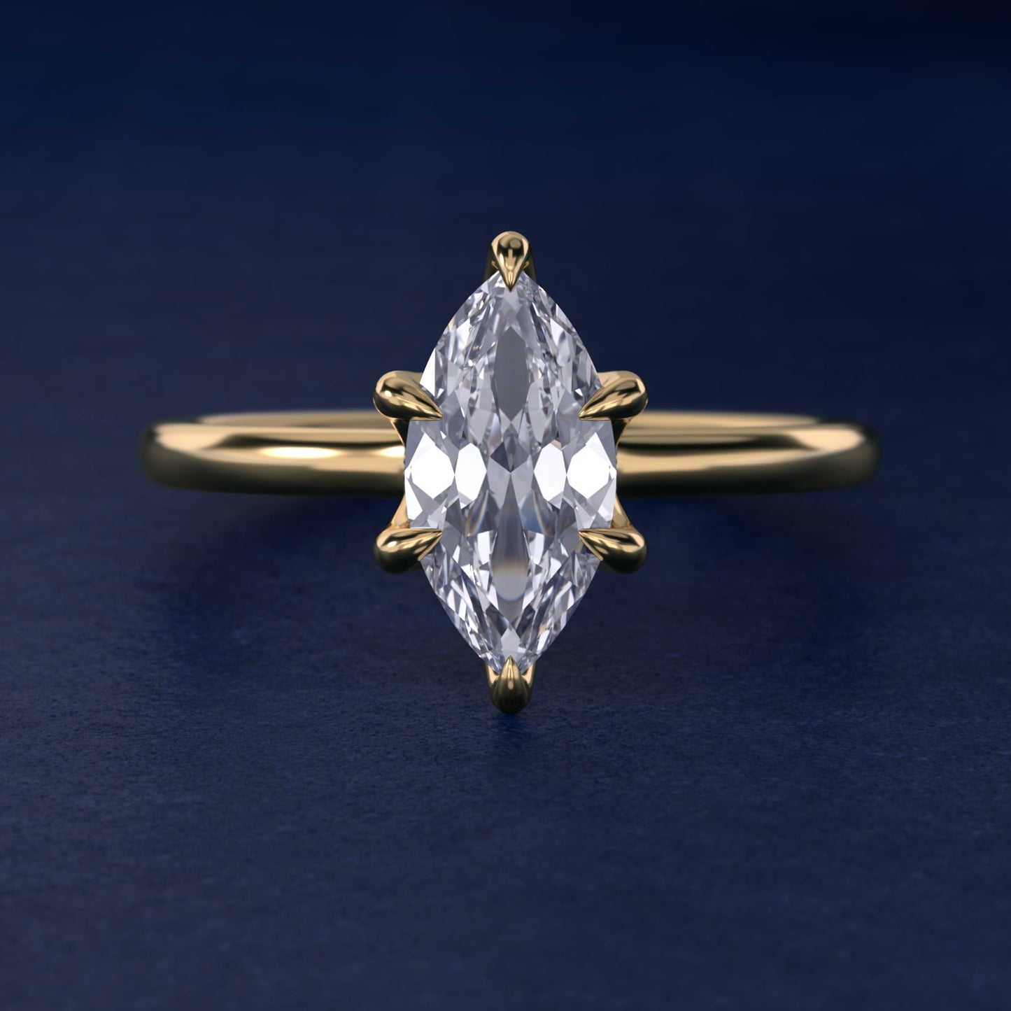 Six-Prong Solitaire Plus Hidden Halo Diamond Engagement Ring in 18k Yellow Gold - Marquise Center