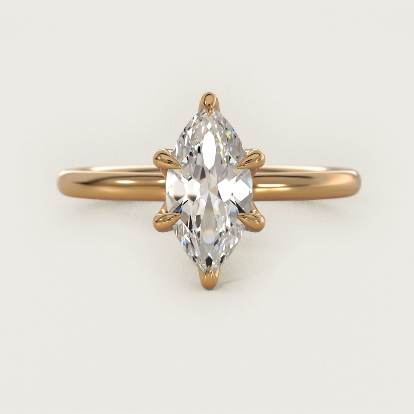 Six-Prong Solitaire Plus Hidden Halo Diamond Engagement Ring in 18k Yellow Gold - Marquise Center