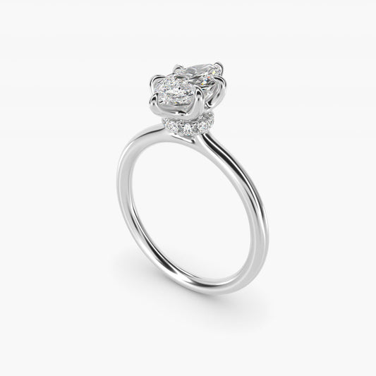Six-Prong Solitaire Plus Hidden Halo Diamond Engagement Ring in Platinum - Marquise Center