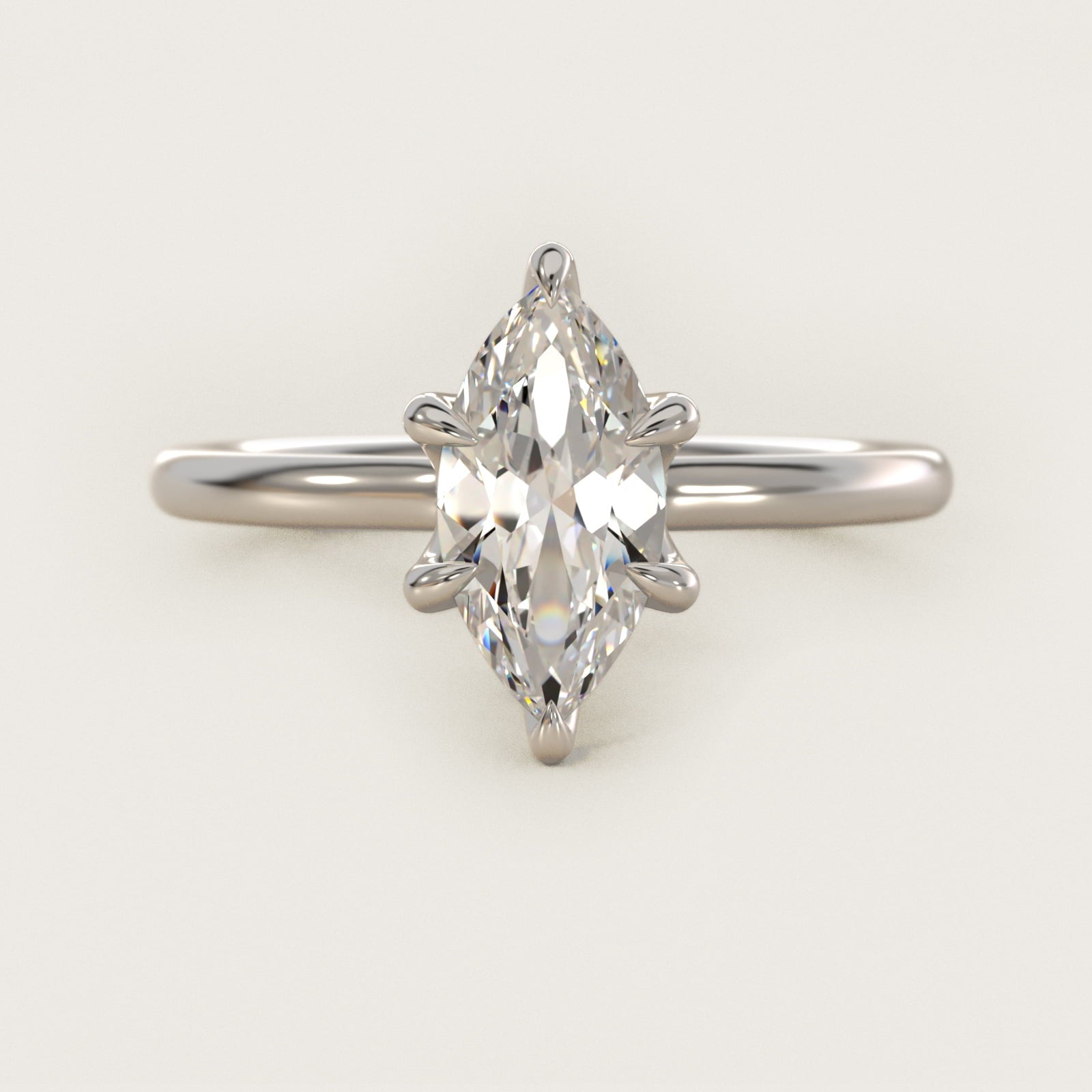 Six-Prong Solitaire Plus Hidden Halo Diamond Engagement Ring in Platinum - Marquise Center