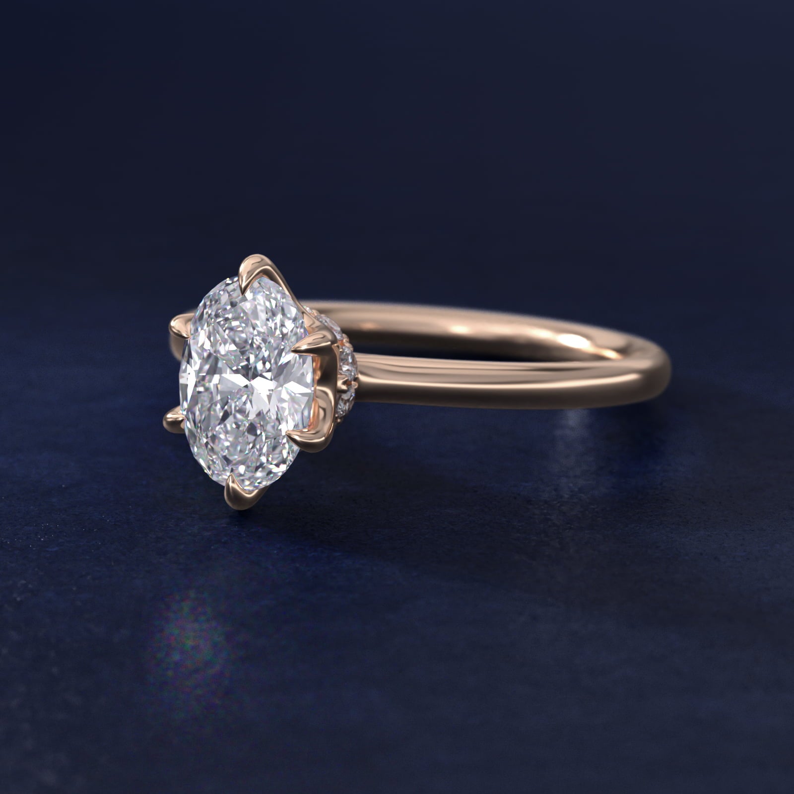 Six-Prong Solitaire Plus Hidden Halo Diamond Engagement Ring in 14K Rose Gold - Oval Center