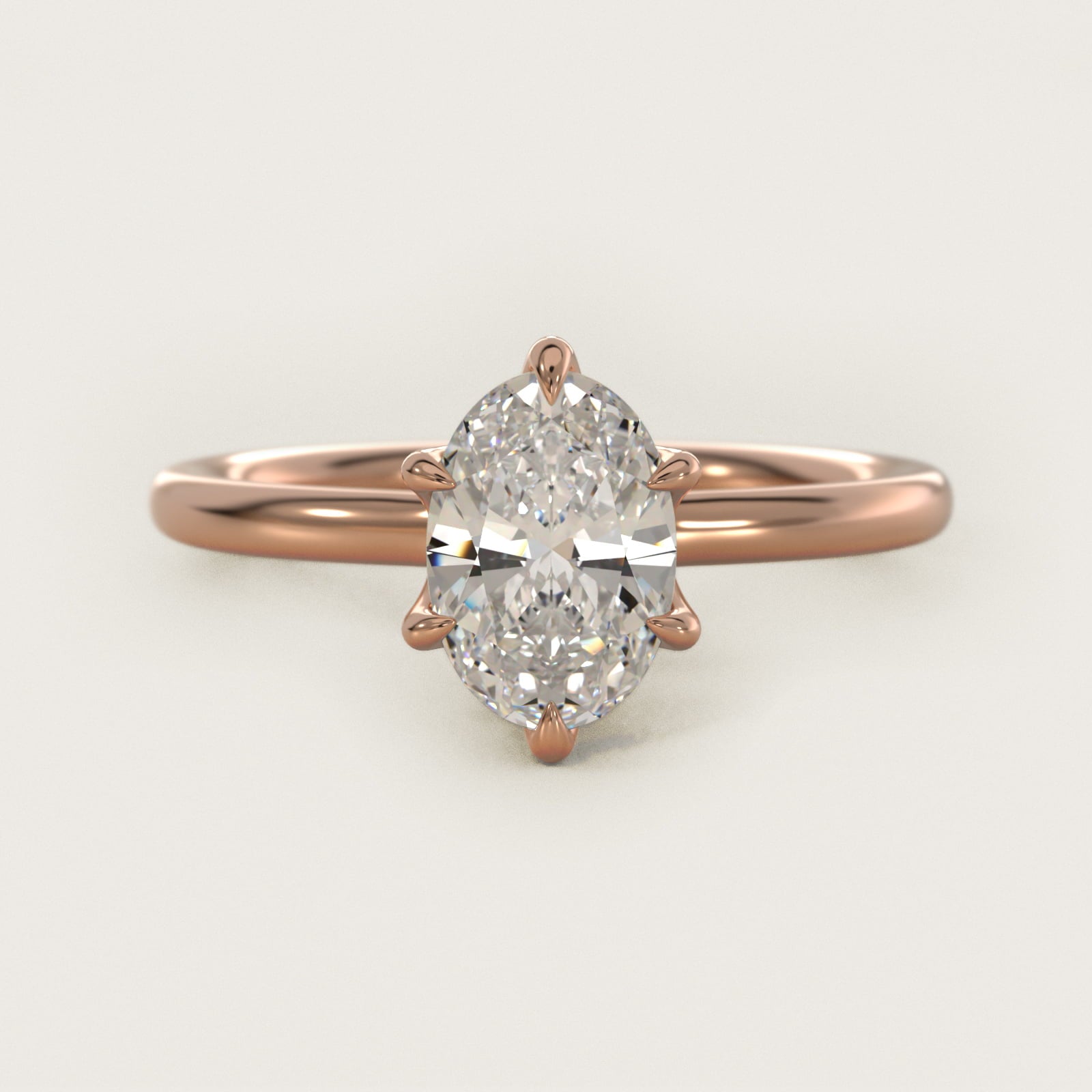 Six-Prong Solitaire Plus Hidden Halo Diamond Engagement Ring in 14K Rose Gold - Oval Center