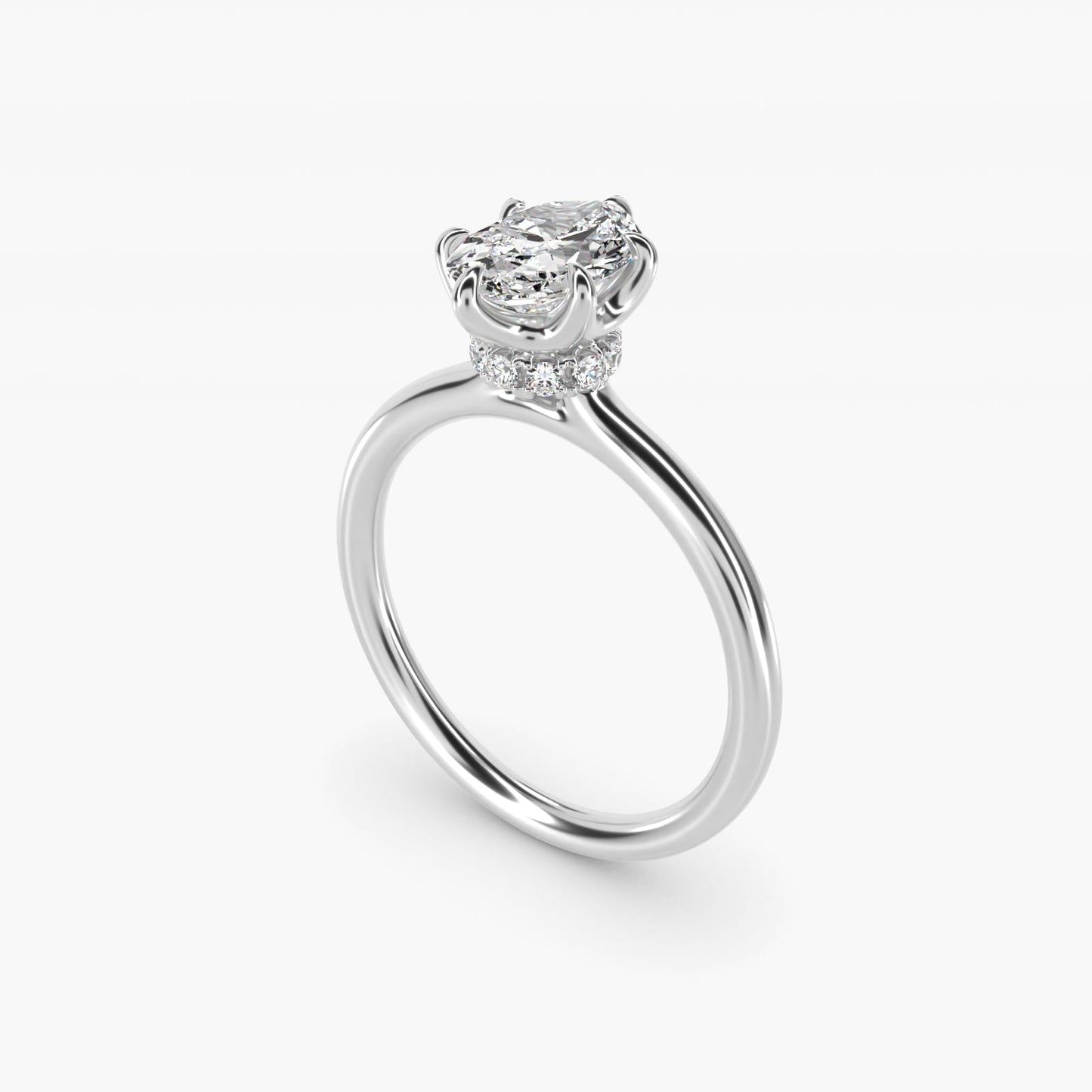 Six-Prong Solitaire Plus Hidden Halo Diamond Engagement Ring in 18k White Gold - Oval Center