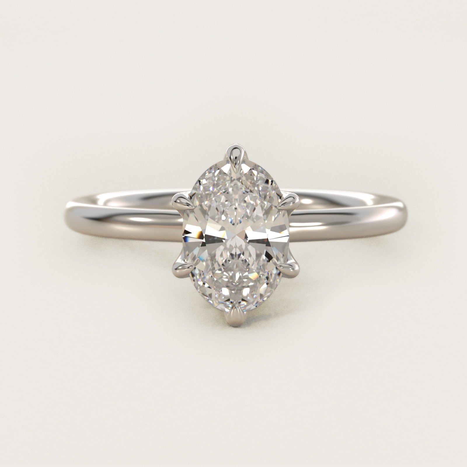 Six-Prong Solitaire Plus Hidden Halo Diamond Engagement Ring in 14k White Gold - Oval Center