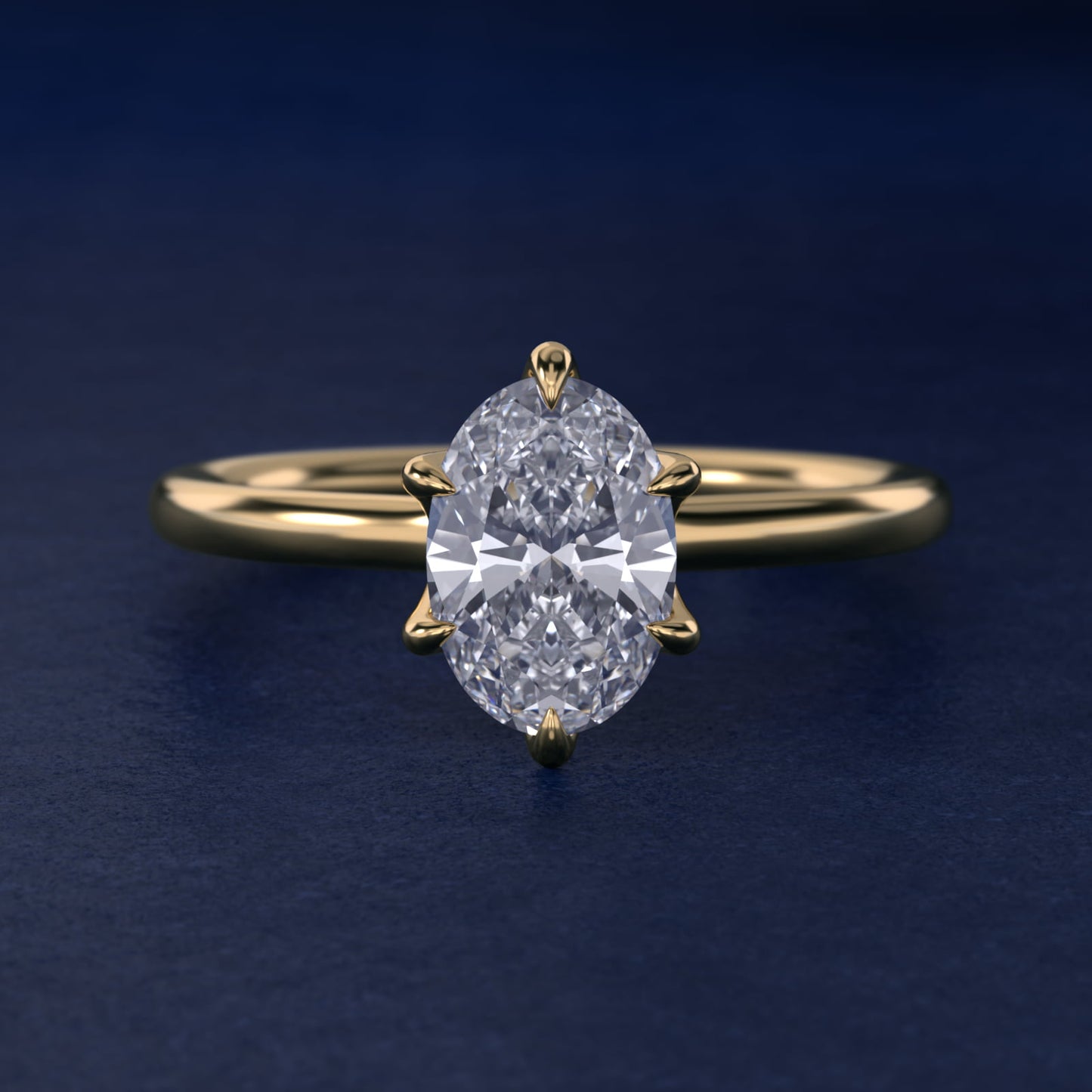 Six-Prong Solitaire Plus Hidden Halo Diamond Engagement Ring in 18k Yellow Gold - Oval Center
