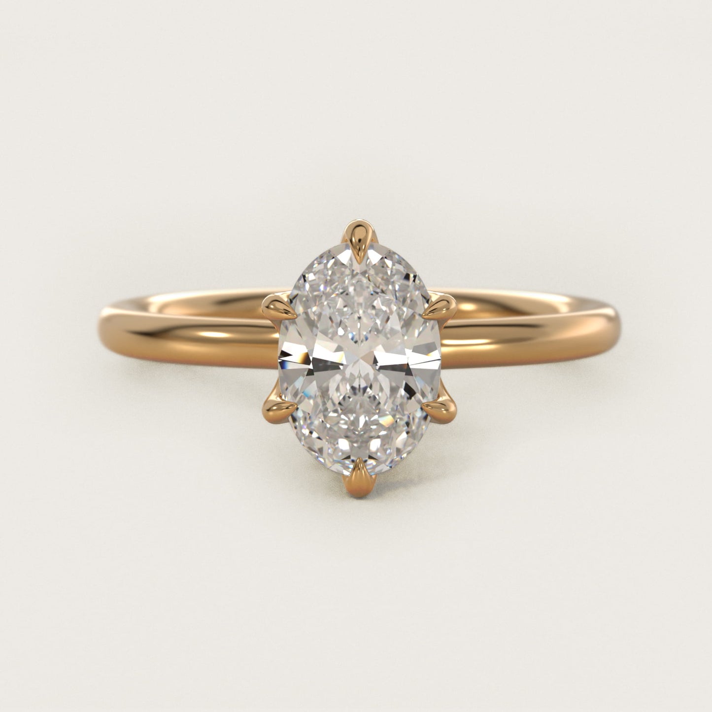 Six-Prong Solitaire Plus Hidden Halo Diamond Engagement Ring in 18k Yellow Gold - Oval Center