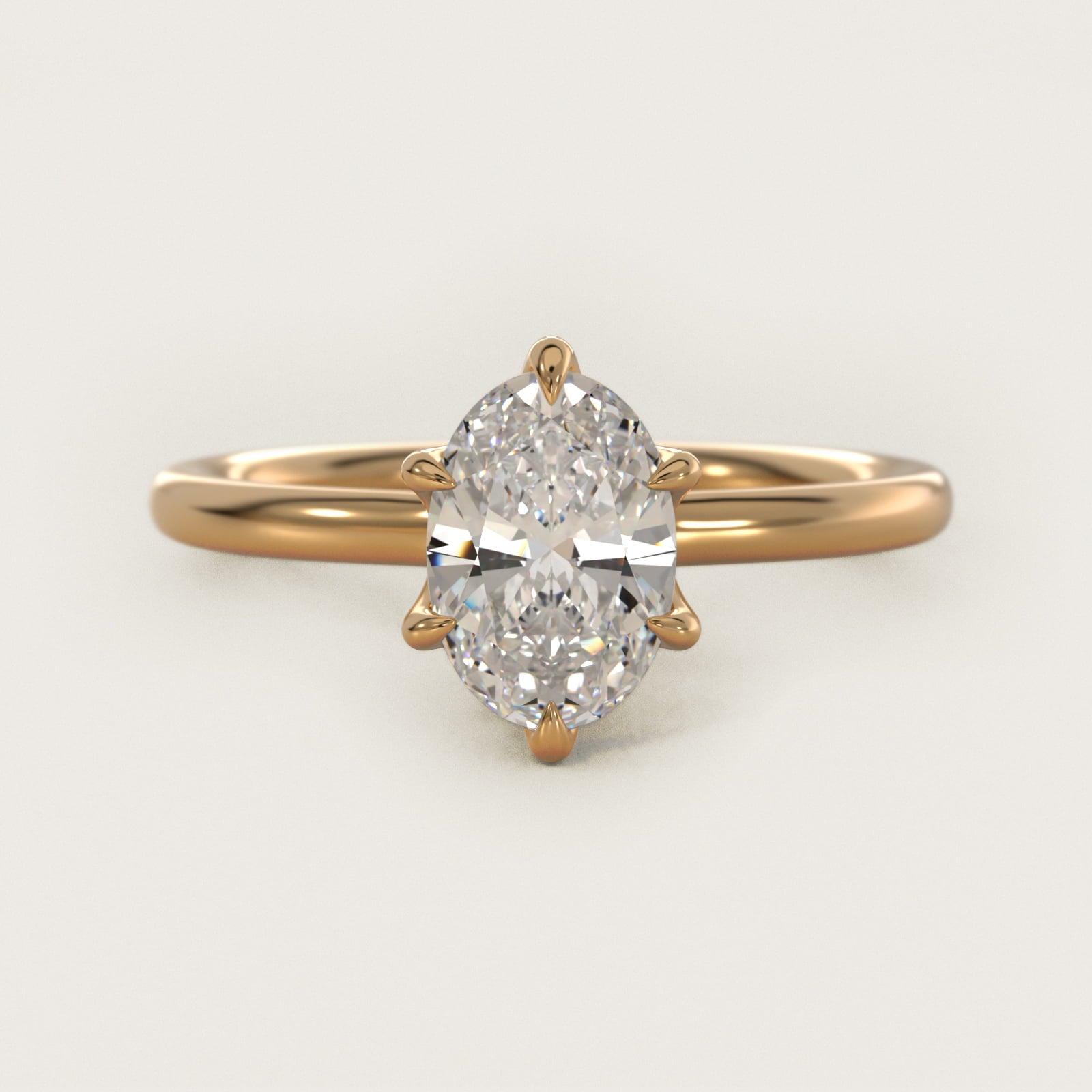Six-Prong Solitaire Plus Hidden Halo Diamond Engagement Ring in 18k Yellow Gold - Oval Center