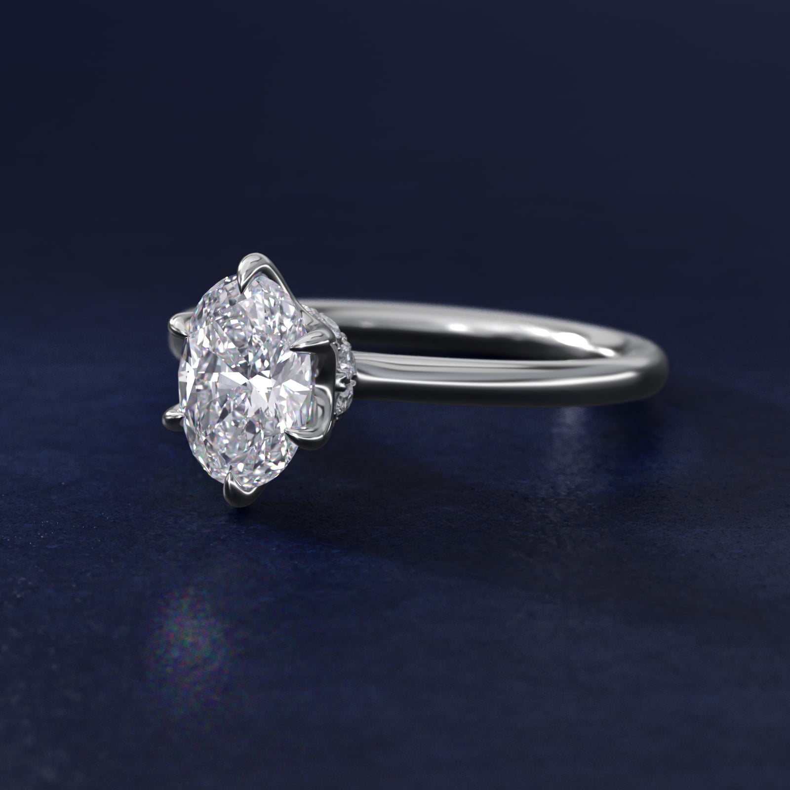 Six-Prong Solitaire Plus Hidden Halo Diamond Engagement Ring in Platinum - Oval Center