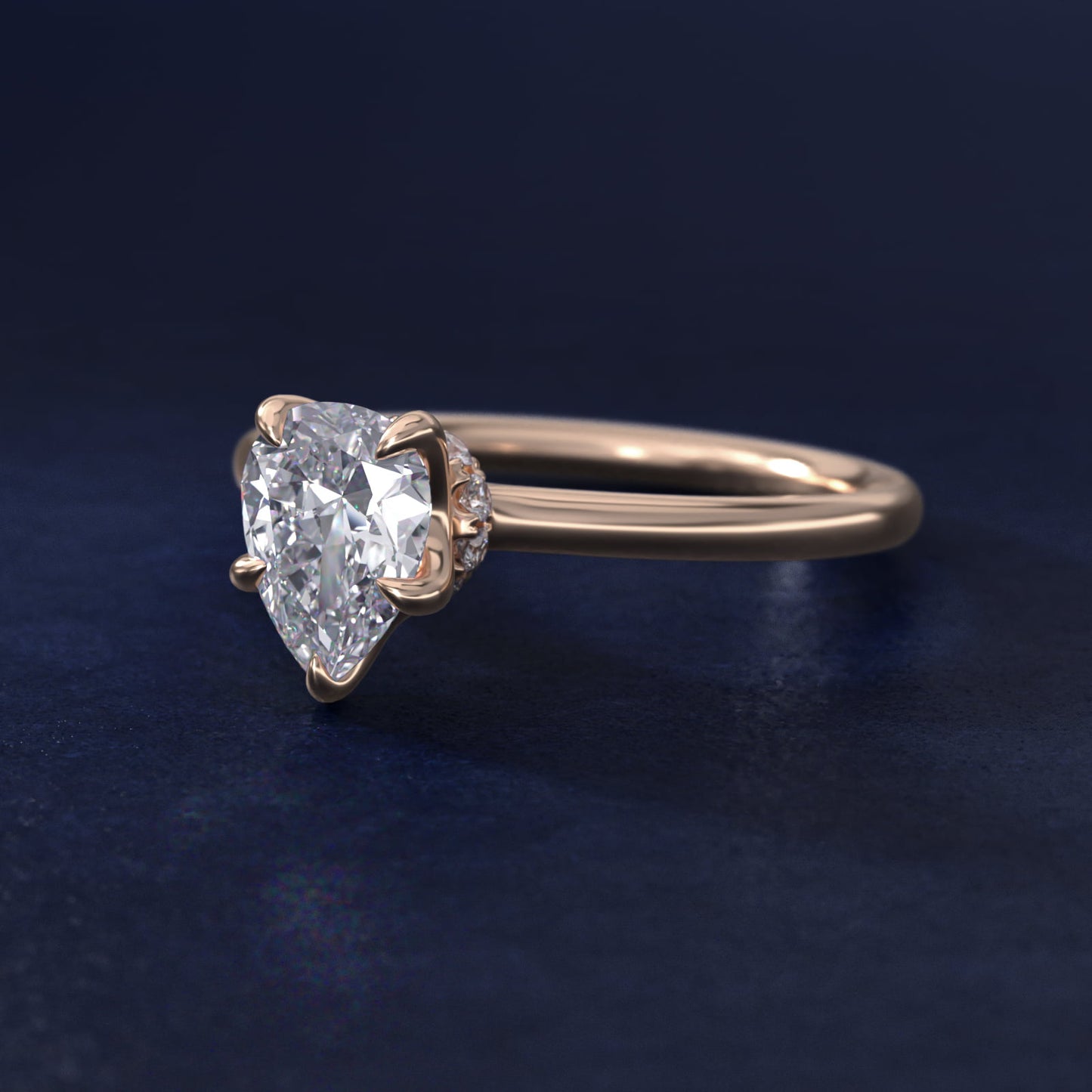 Six-Prong Solitaire Plus Hidden Halo Diamond Engagement Ring in 14K Rose Gold - Pear Center